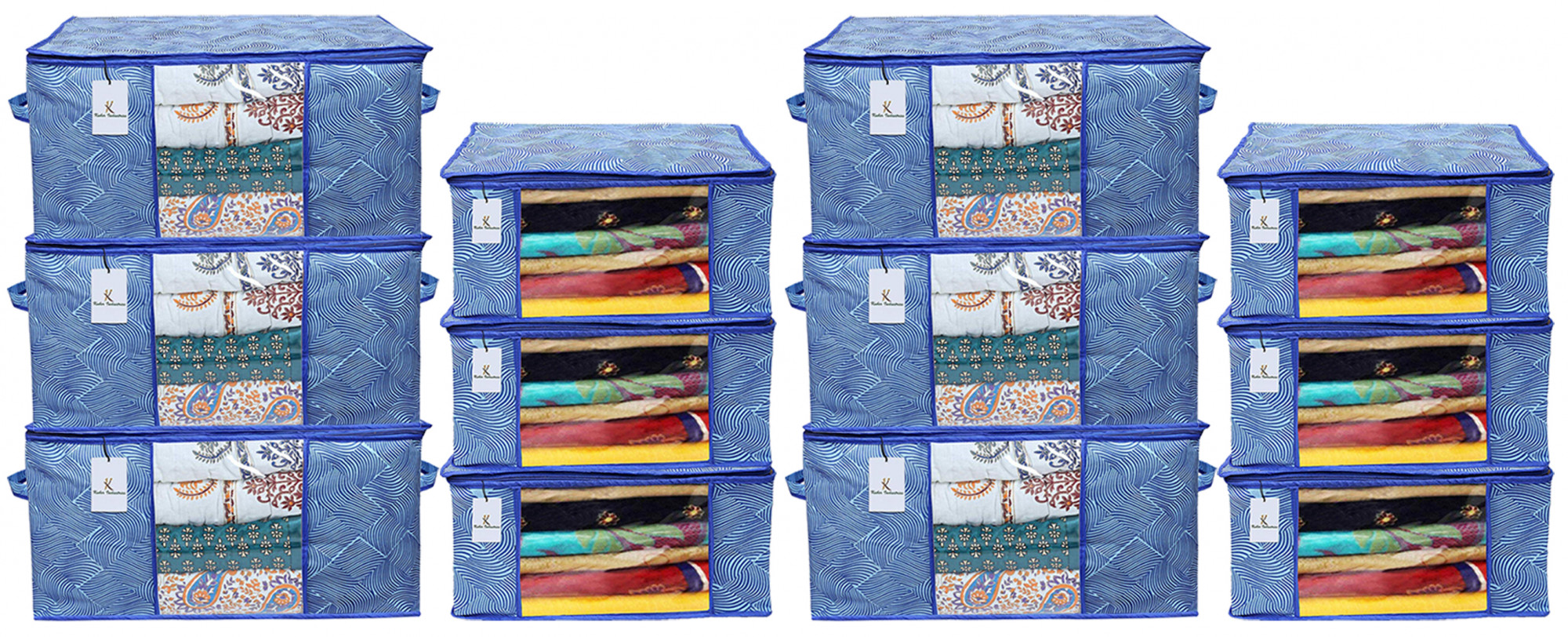 Kuber Industries Laheriya Printed Non Woven Saree Cover And Underbed Storage Bag, Cloth Organizer For Storage, Blanket Cover Combo Set (Blue) -CTKTC38679