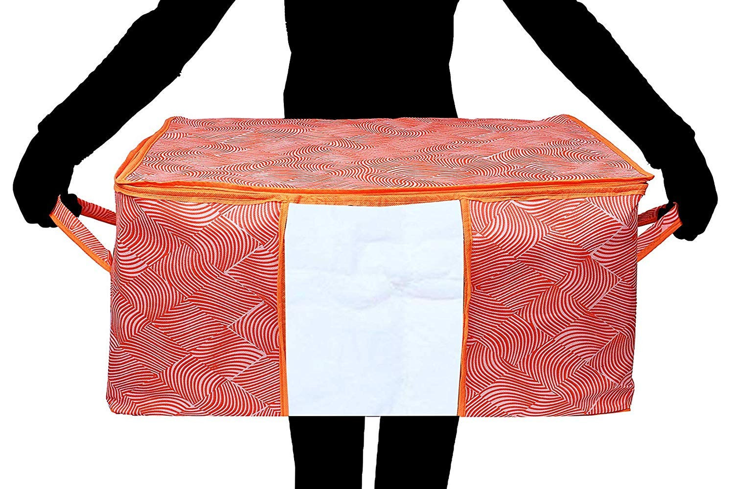 Kuber Industries Laheriya Printed Non Woven Saree Cover And Underbed Storage Bag, Cloth Organizer For Storage, Blanket Cover Combo Set (Orange) -CTKTC38691