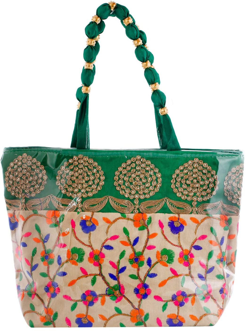 Kuber Industries Laminated Embroidery Hand Bag, Tote Bag, Purse For All Occasion For Women & Girls (Green)