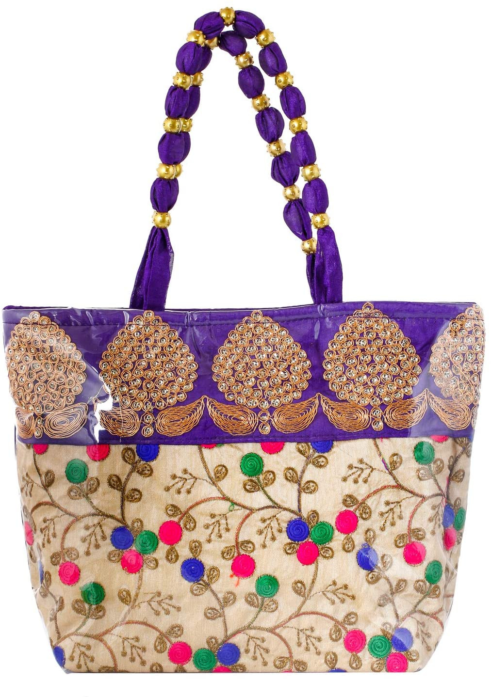 Kuber Industries Laminated Embroidery Hand Bag, Tote Bag, Purse For All Occasion For Women & Girls (Purple)
