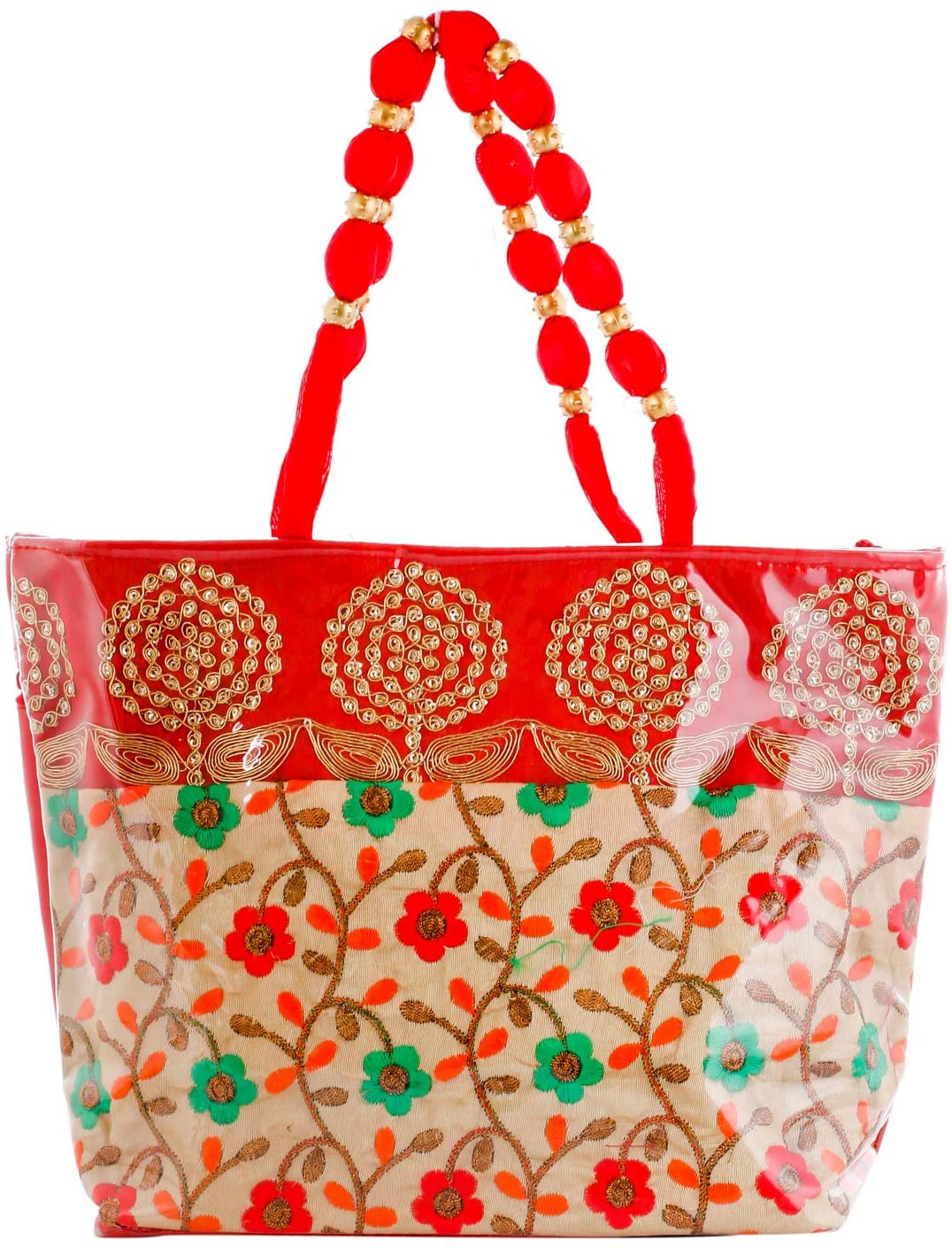 Kuber Industries Laminated Embroidery Hand Bag, Tote Bag, Purse For All Occasion For Women & Girls (Red)