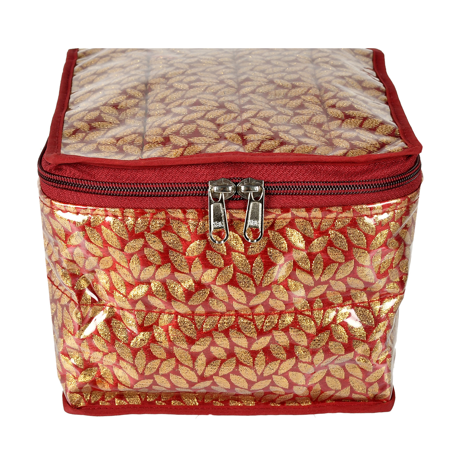 Kuber Industries Laminated Leaf Design Jewellery Organizer With 10 Tranasparent Pouches For Keeps Your Jewellery,Earrings, Necklaces Organized And Secure (Maroon)-HS_38_KUBMART21001