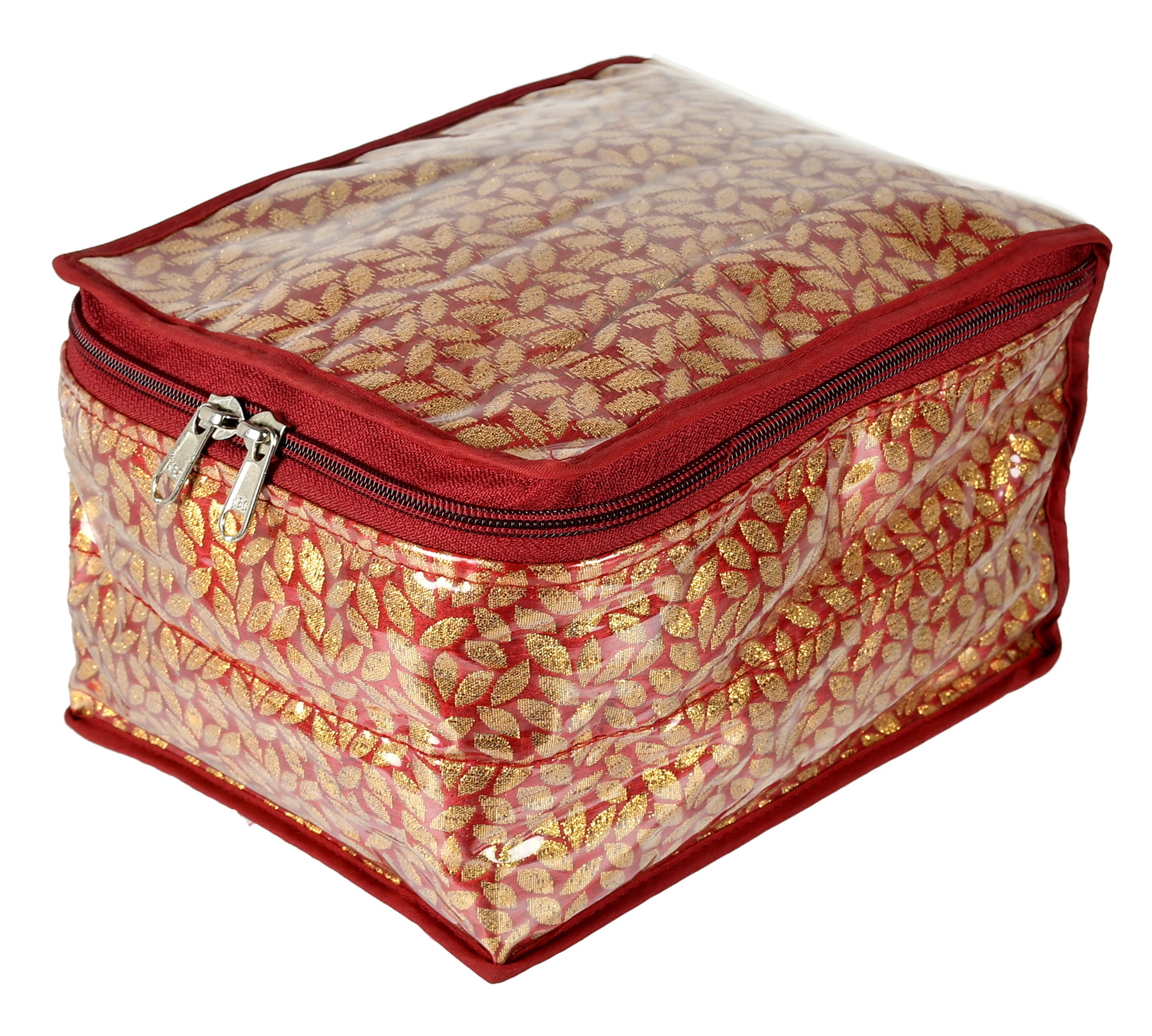 Kuber Industries Laminated Leaf Design Jewellery Organizer With 10 Tranasparent Pouches For Keeps Your Jewellery,Earrings, Necklaces Organized And Secure (Maroon)-HS_38_KUBMART21001