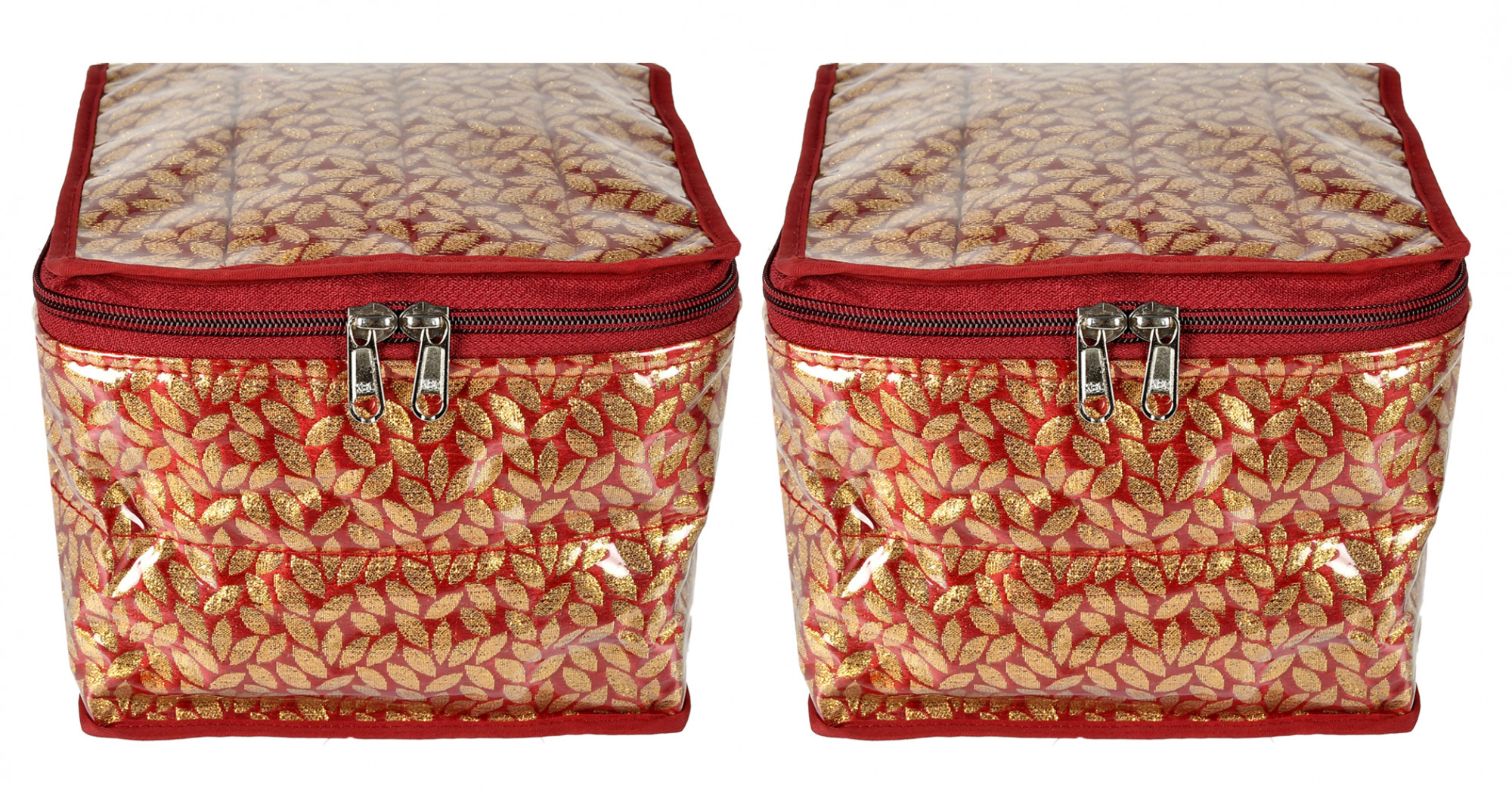 Kuber Industries Laminated Leaf Design Jewellery Organizer With 10 Tranasparent Pouches For Keeps Your Jewellery,Earrings, Necklaces Organized And Secure (Maroon)-HS_38_KUBMART21001