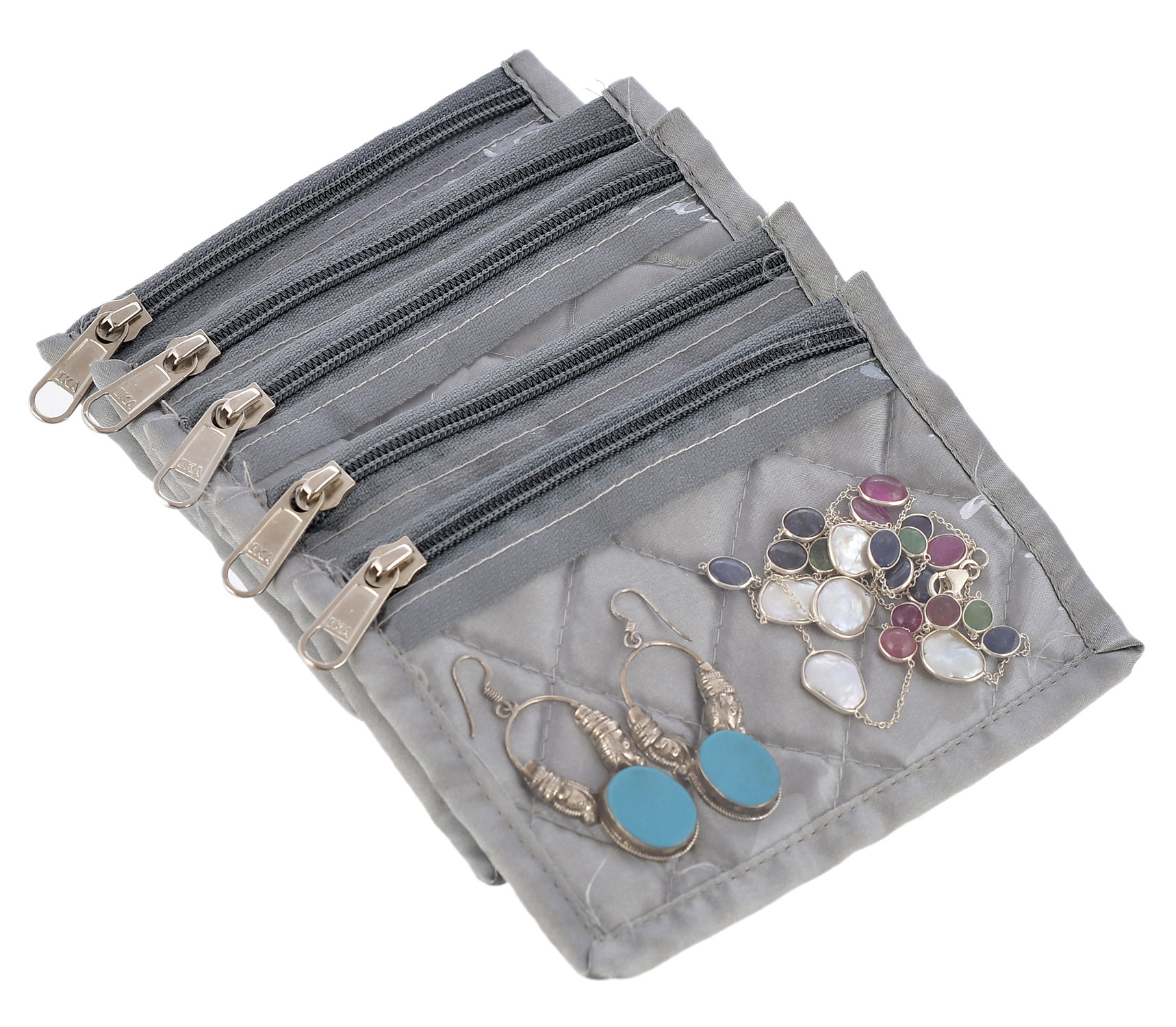 Kuber Industries Laminated PVC Multipurpose Jewellery Organizer With 10 Tranasparent Pouches (Grey)-HS43KUBMART26833