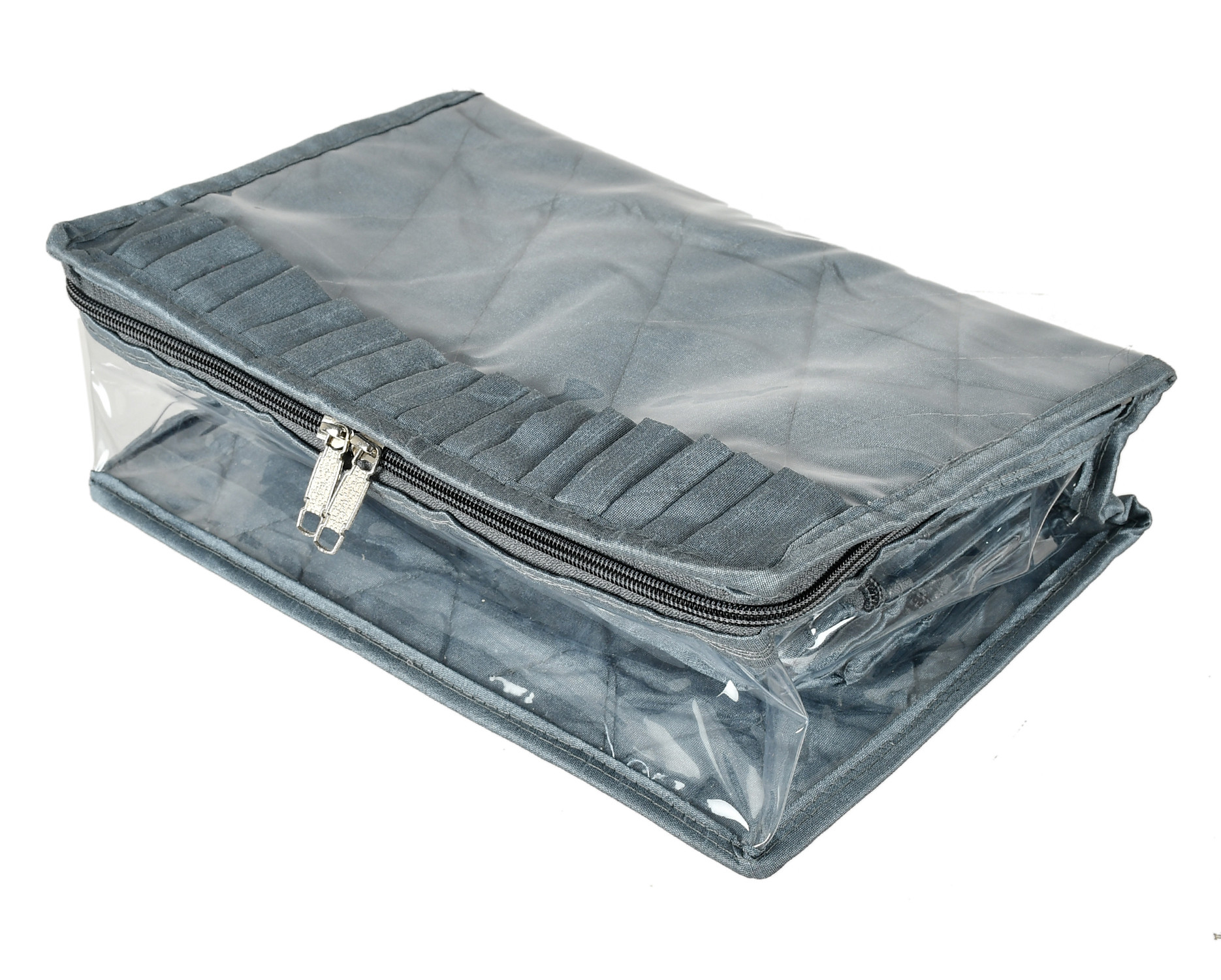 Kuber Industries Laminated PVC Travel Jewelry Organiser, Jewelry Storage Bags for Necklace, Earrings, Rings, Bracelet With 13 Transparent Pouches (Grey)-HS_38_KUBMART21371
