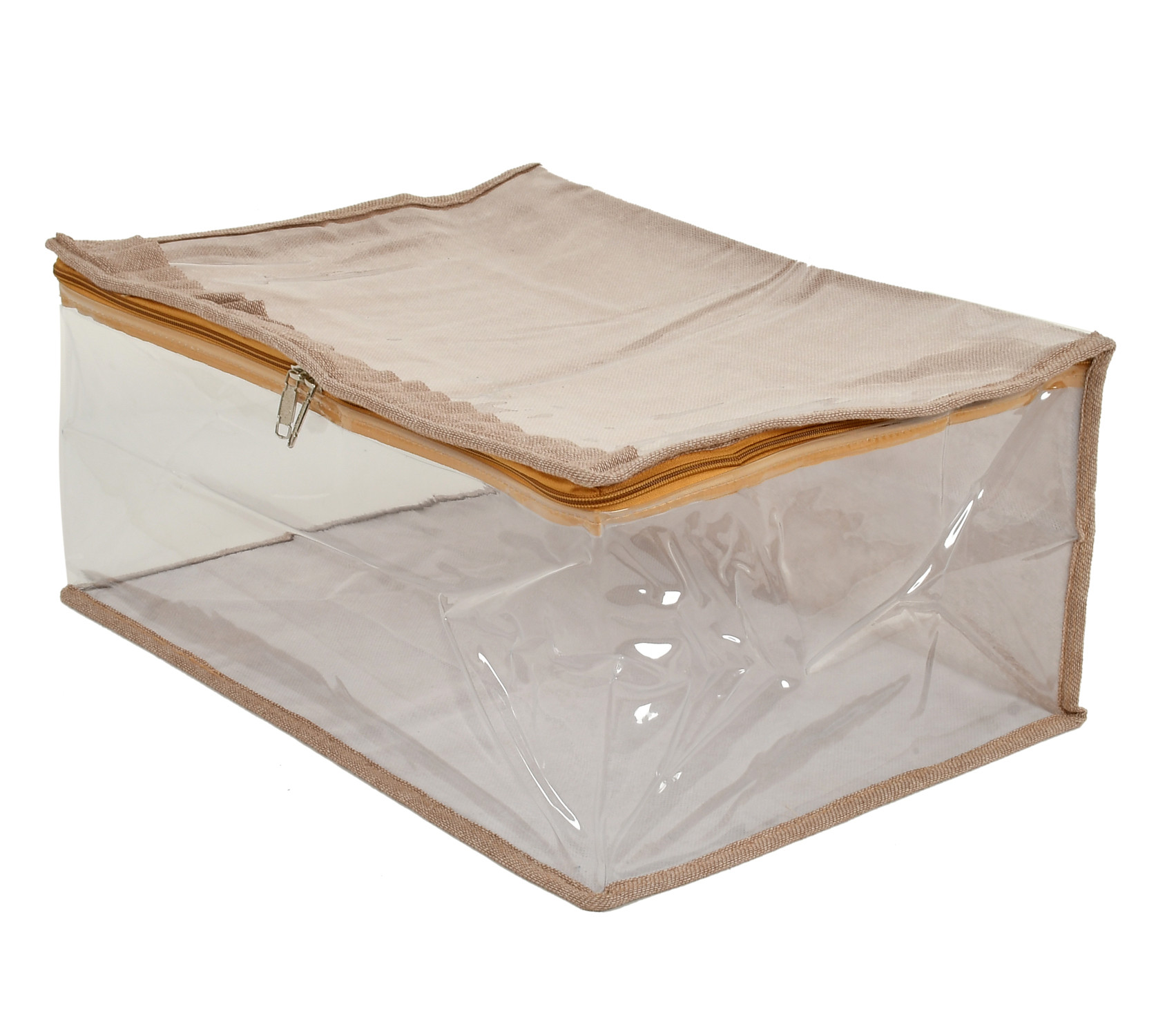 Kuber Industries Laminated Transparent Waterproof Underbed Storage Bag, Storage Organiser For Quilts, Blankets, Pillows, Bedsheets, Towels, Summer and Winter Cloth (Ivory)-HS_38_KUBMART21449