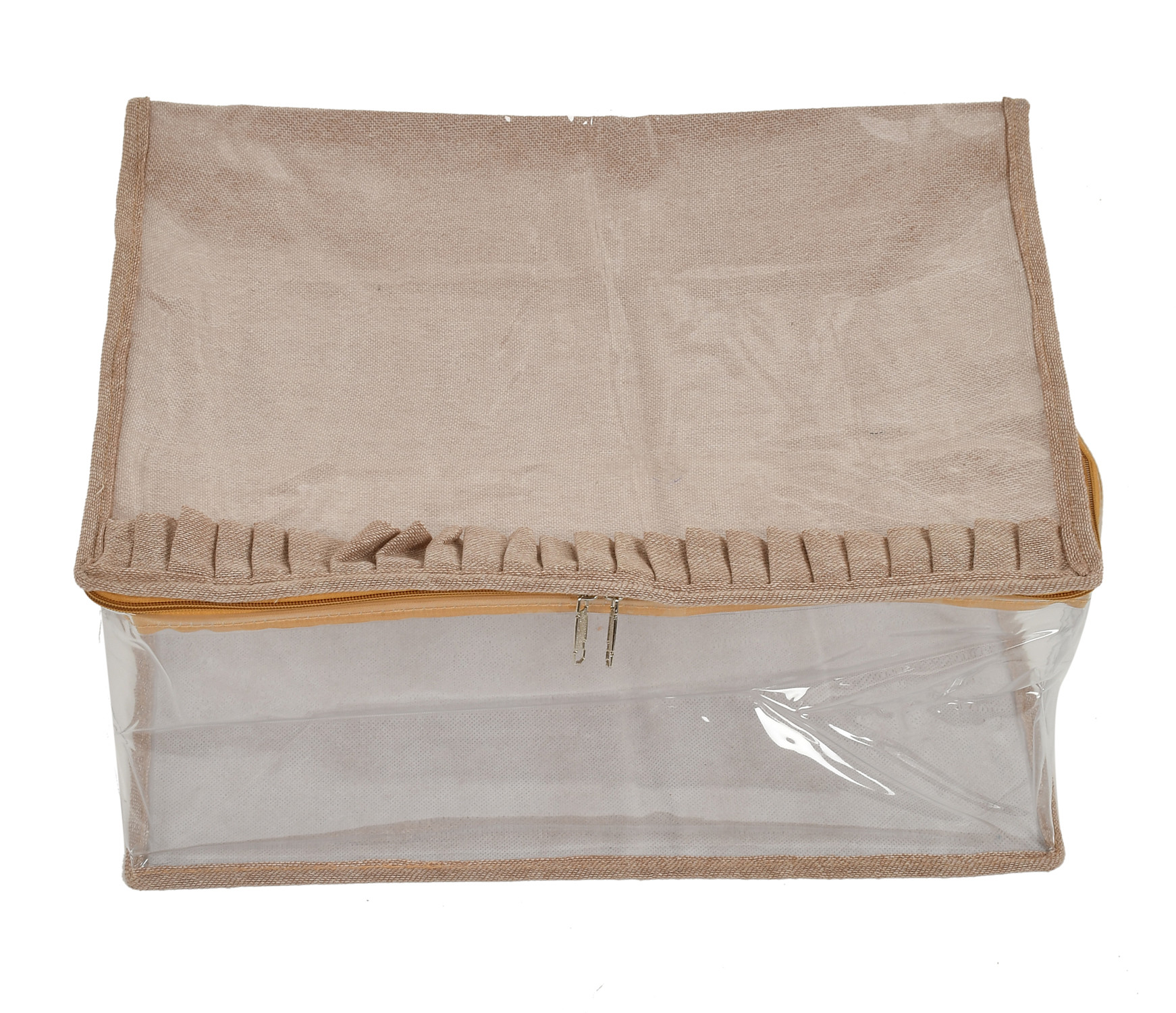 Kuber Industries Laminated Transparent Waterproof Underbed Storage Bag, Storage Organiser For Quilts, Blankets, Pillows, Bedsheets, Towels, Summer and Winter Cloth (Ivory)-HS_38_KUBMART21449