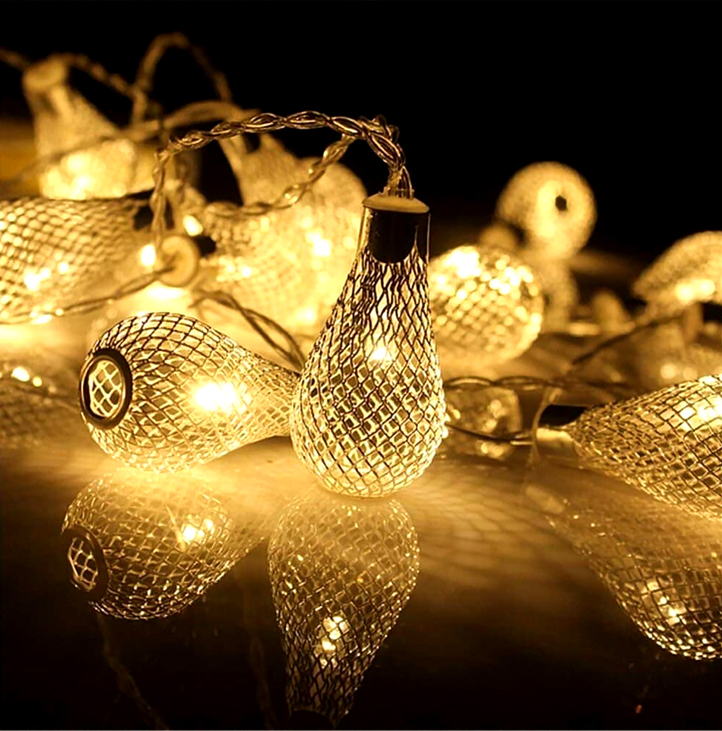 Kuber Industries Lantern Shape String Lights|Golden Metal Home Decoration Light|String Fairy Lights for Birthday Party,Diwali,Christmas,Navratri,14 LED (Warm White)