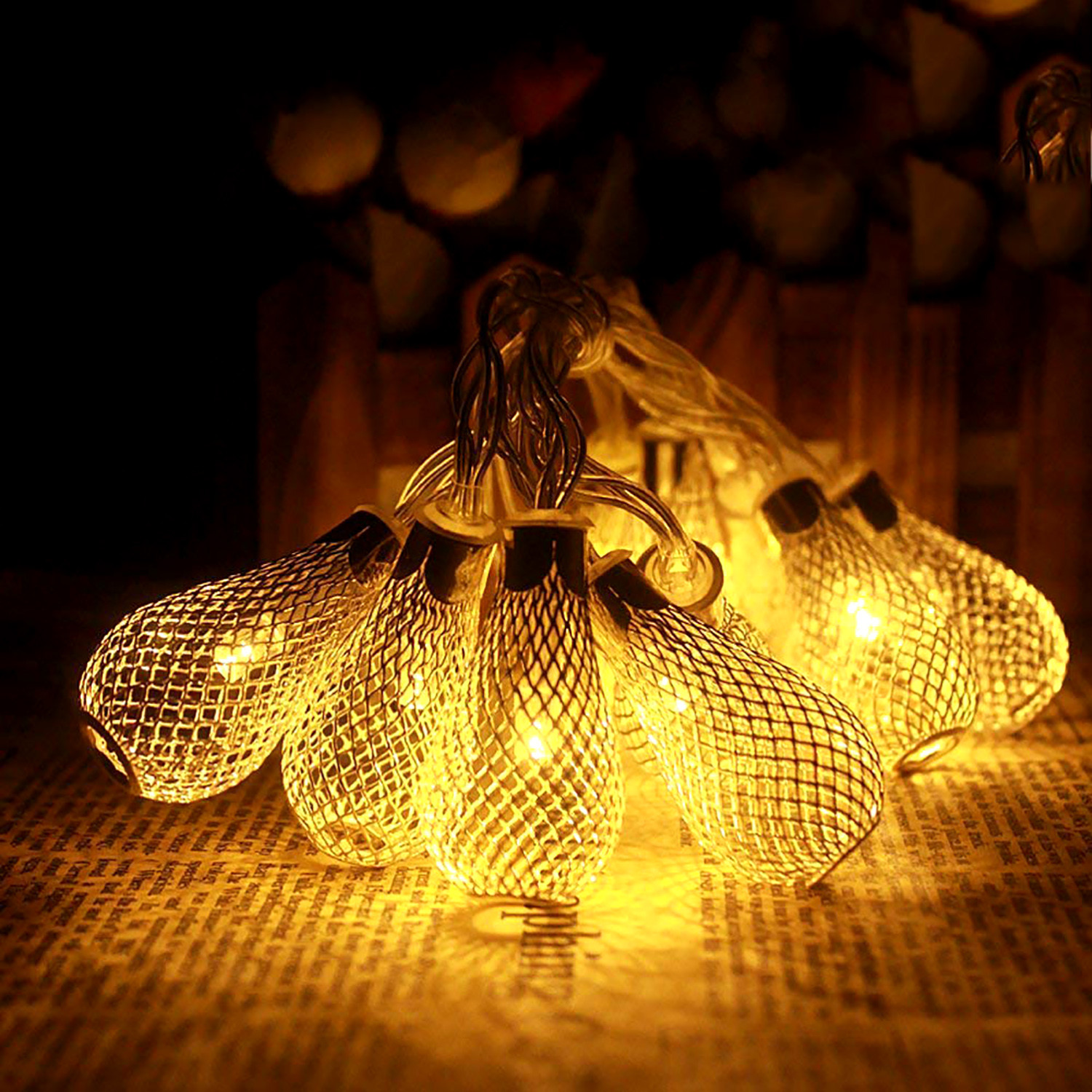 Kuber Industries Lantern Shape String Lights|Golden Metal Home Decoration Light|String Fairy Lights for Birthday Party,Diwali,Christmas,Navratri,14 LED (Warm White)