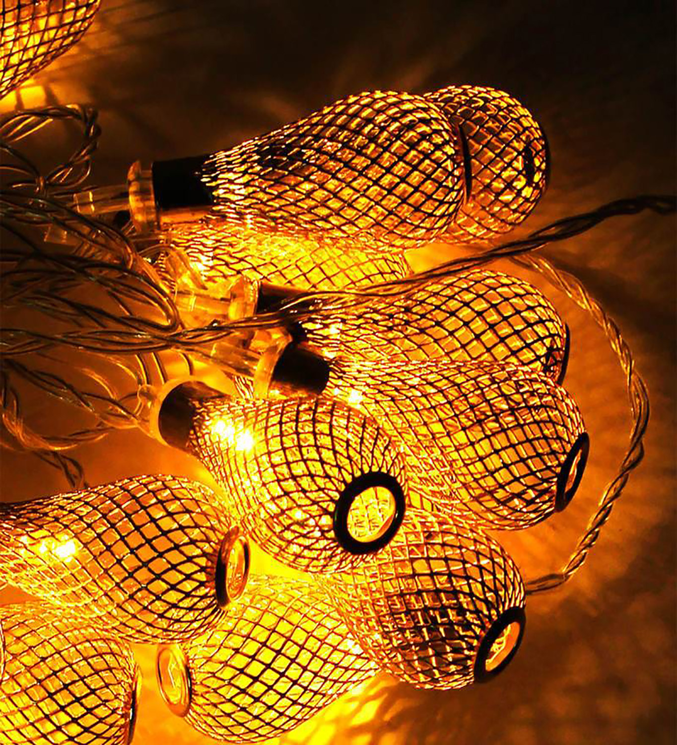 Kuber Industries Lantern Shape String Lights|Golden Metal Home Decoration Light|String Fairy Lights for Birthday Party,Diwali,Christmas,Navratri,14 LED (Warm White)