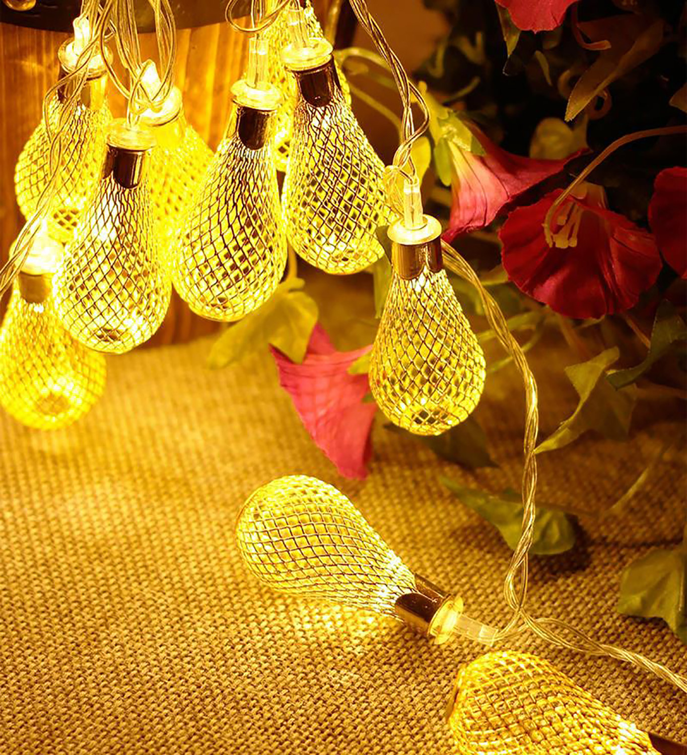 Kuber Industries Lantern Shape String Lights|Golden Metal Home Decoration Light|String Fairy Lights for Birthday Party,Diwali,Christmas,Navratri,14 LED (Warm White)