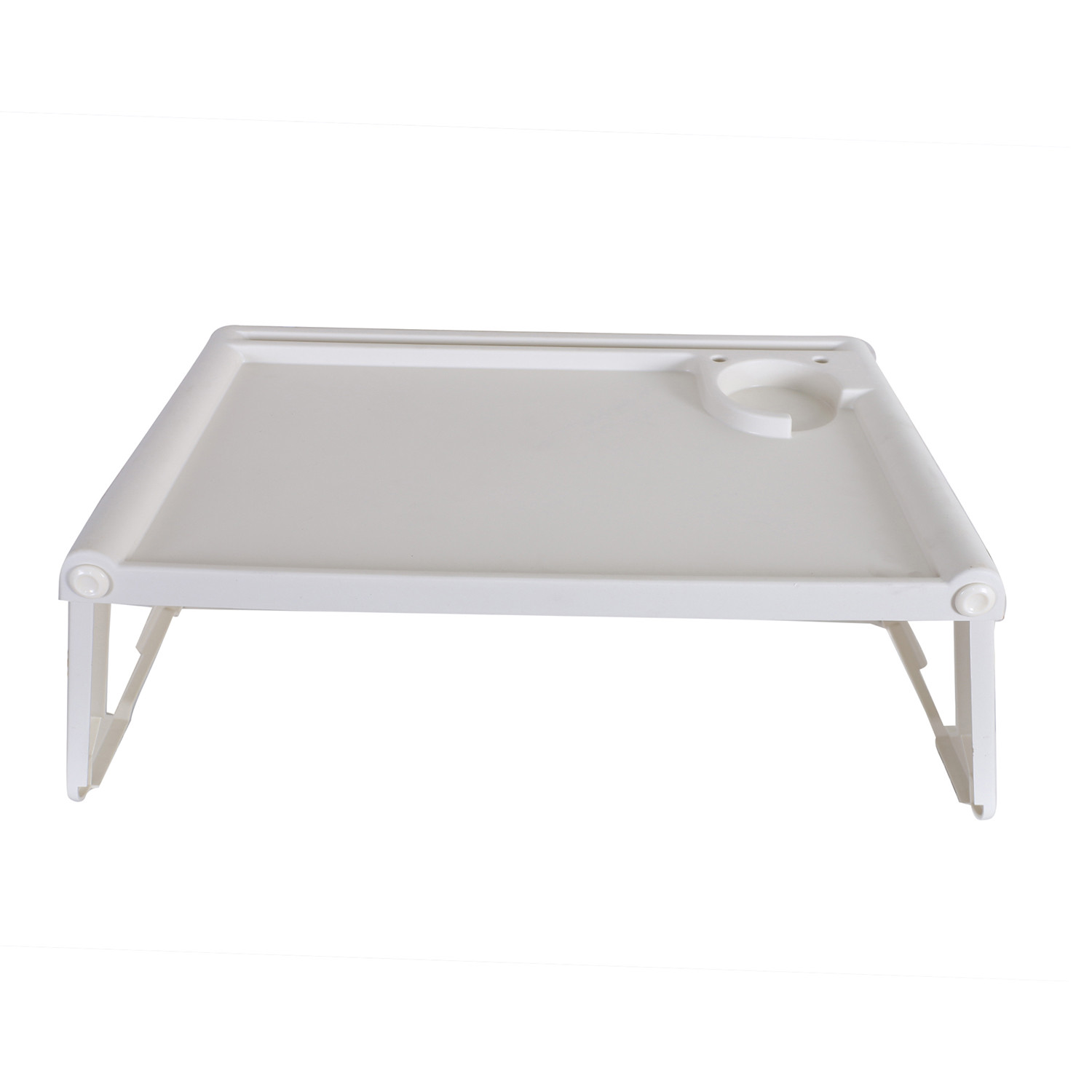 Kuber Industries Laptop Table with Cup Holder|Foldable Study Table|Mac Holder|Portable Plastic Breakfast Table|Desk for Bed & Non-Slip Legs (Cream)