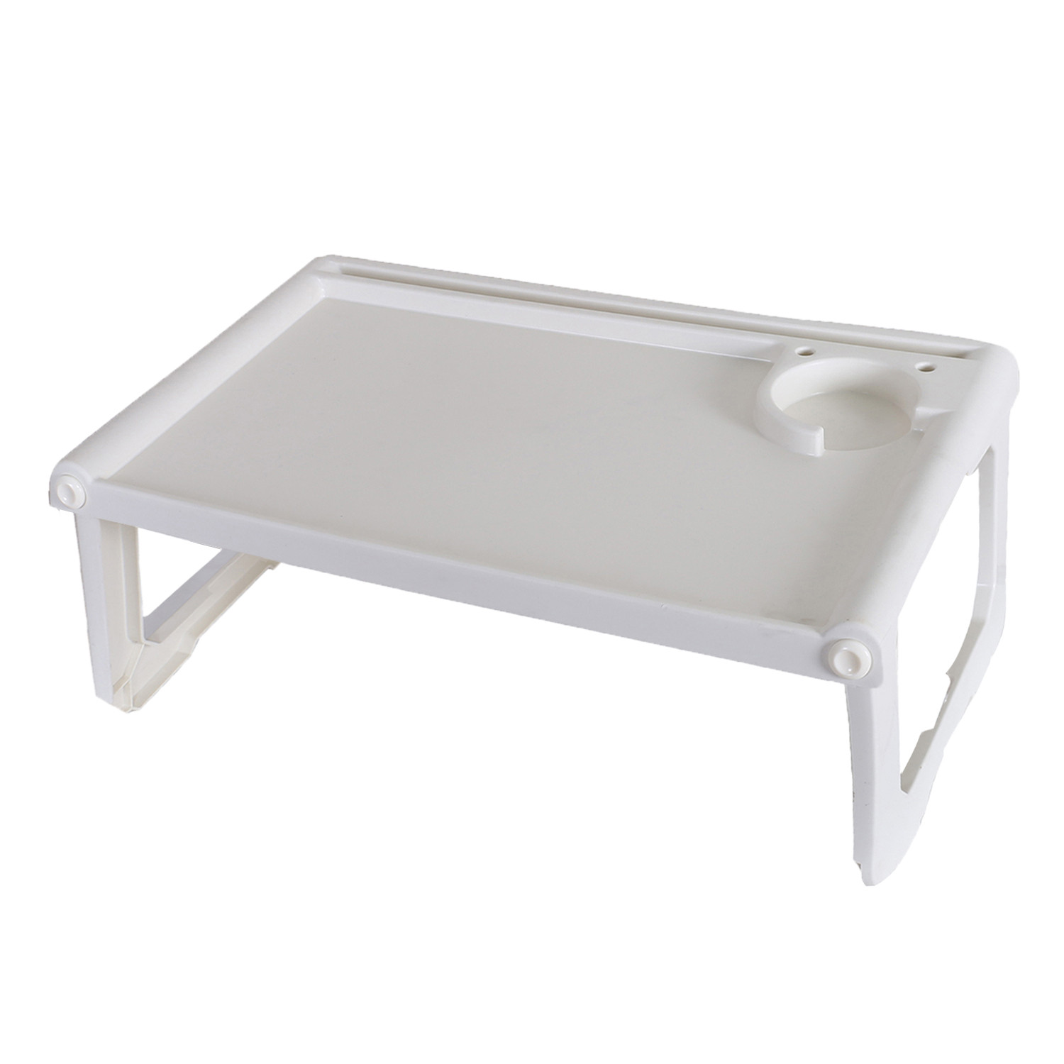 Kuber Industries Laptop Table with Cup Holder|Foldable Study Table|Mac Holder|Portable Plastic Breakfast Table|Desk for Bed & Non-Slip Legs (Cream)