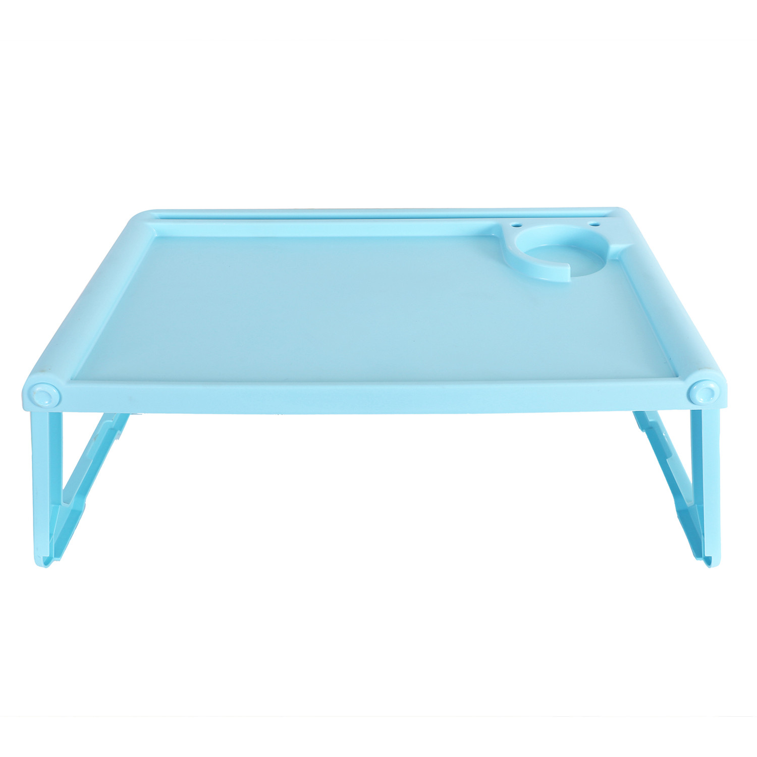 Kuber Industries Laptop Table with Cup Holder|Foldable Study Table|Mac Holder|Portable Plastic Breakfast Table|Desk for Bed & Non-Slip Legs (Mint Green)
