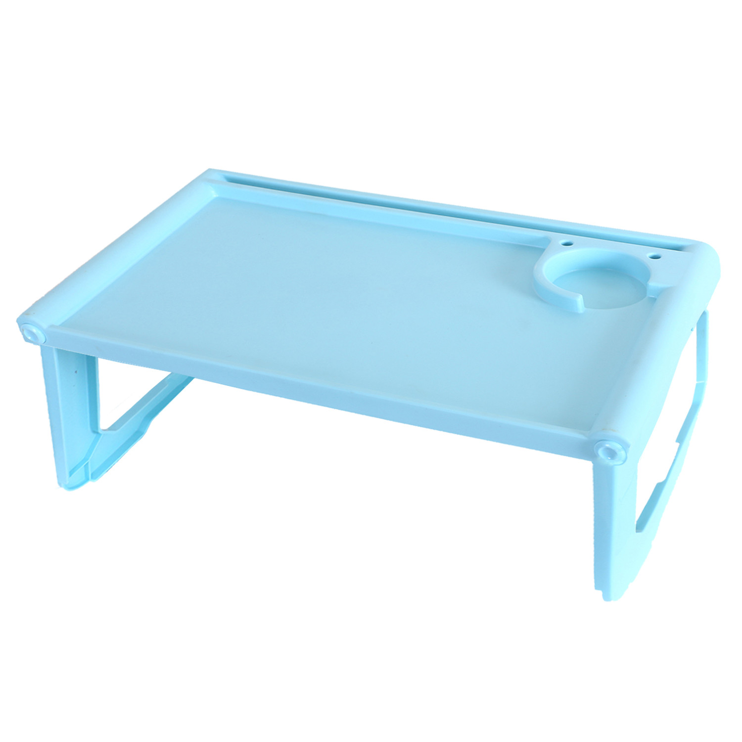 Kuber Industries Laptop Table with Cup Holder|Foldable Study Table|Mac Holder|Portable Plastic Breakfast Table|Desk for Bed & Non-Slip Legs (Mint Green)
