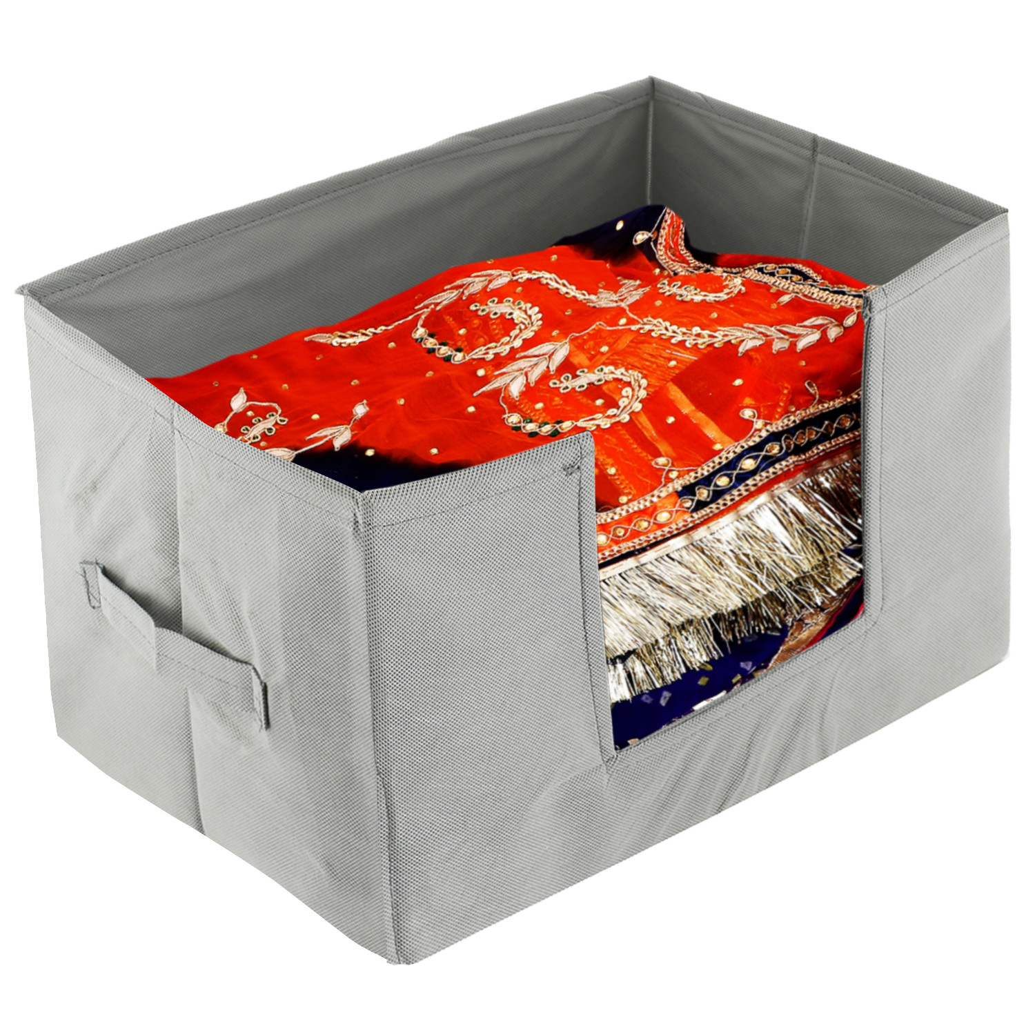 Kuber Industries Large Capacity Space Saver Closet, Stackable and Foldable Saree, Clothes Organiser For Wardrobe, Non-Woven Rectangle Cloth Saree Stacker Wardrobe Organizer (Grey & Black) -CTKTC39410