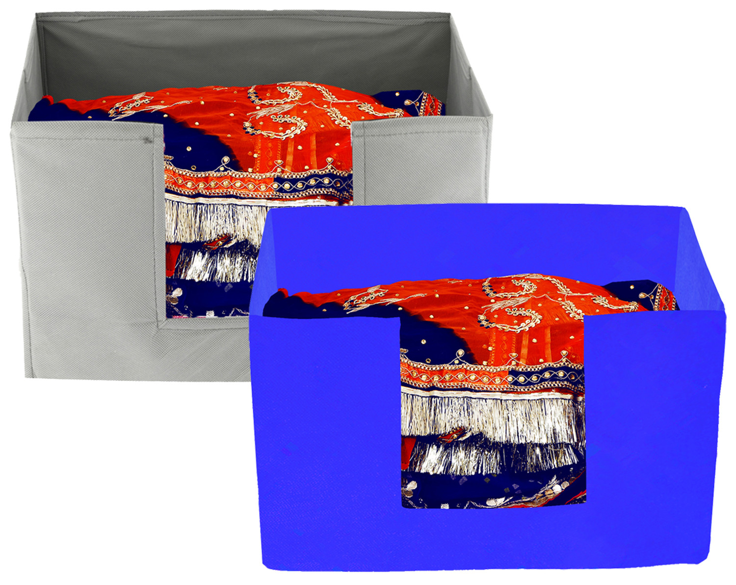 Kuber Industries Large Capacity Space Saver Closet, Stackable and Foldable Saree, Clothes Organiser For Wardrobe, Non-Woven Rectangle Cloth Saree Stacker Wardrobe Organizer (Grey & Royal Blue) -CTKTC39412