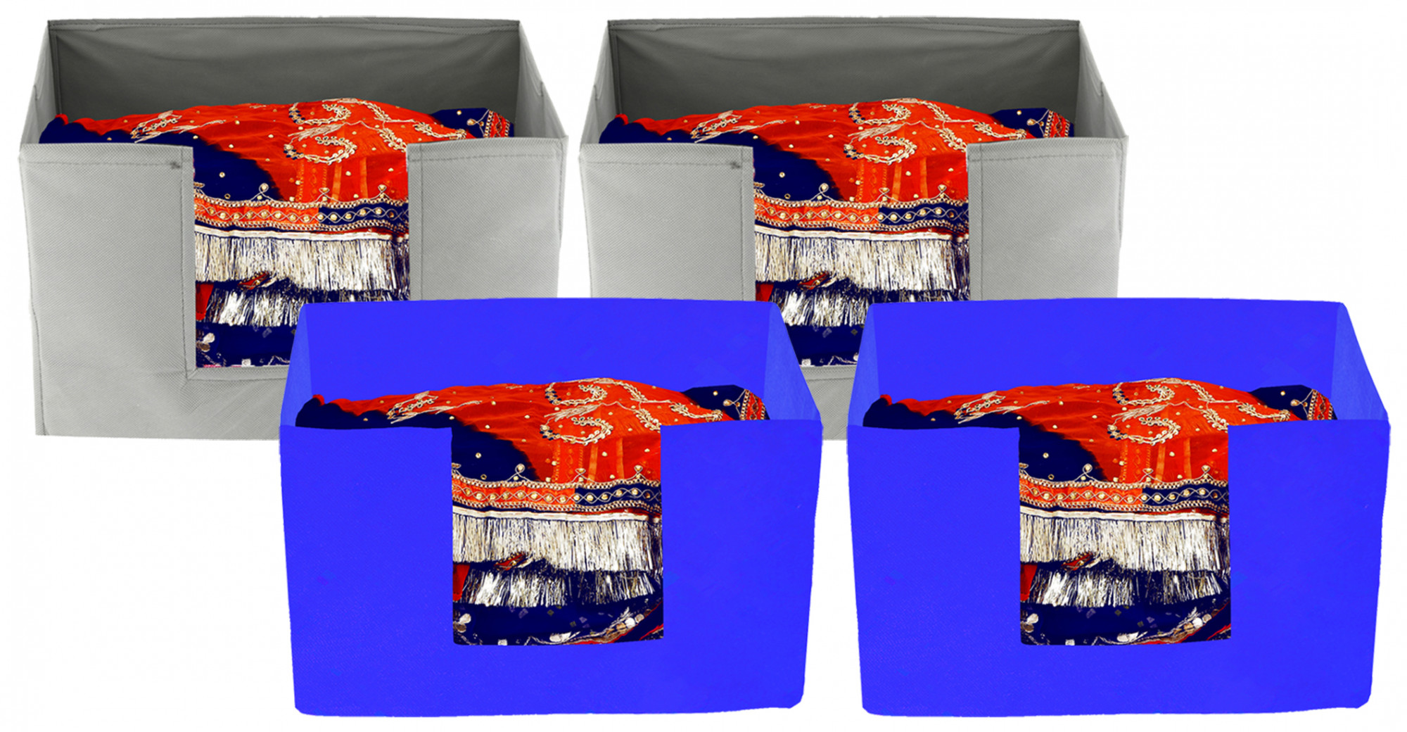 Kuber Industries Large Capacity Space Saver Closet, Stackable and Foldable Saree, Clothes Organiser For Wardrobe, Non-Woven Rectangle Cloth Saree Stacker Wardrobe Organizer (Grey & Royal Blue) -CTKTC39412