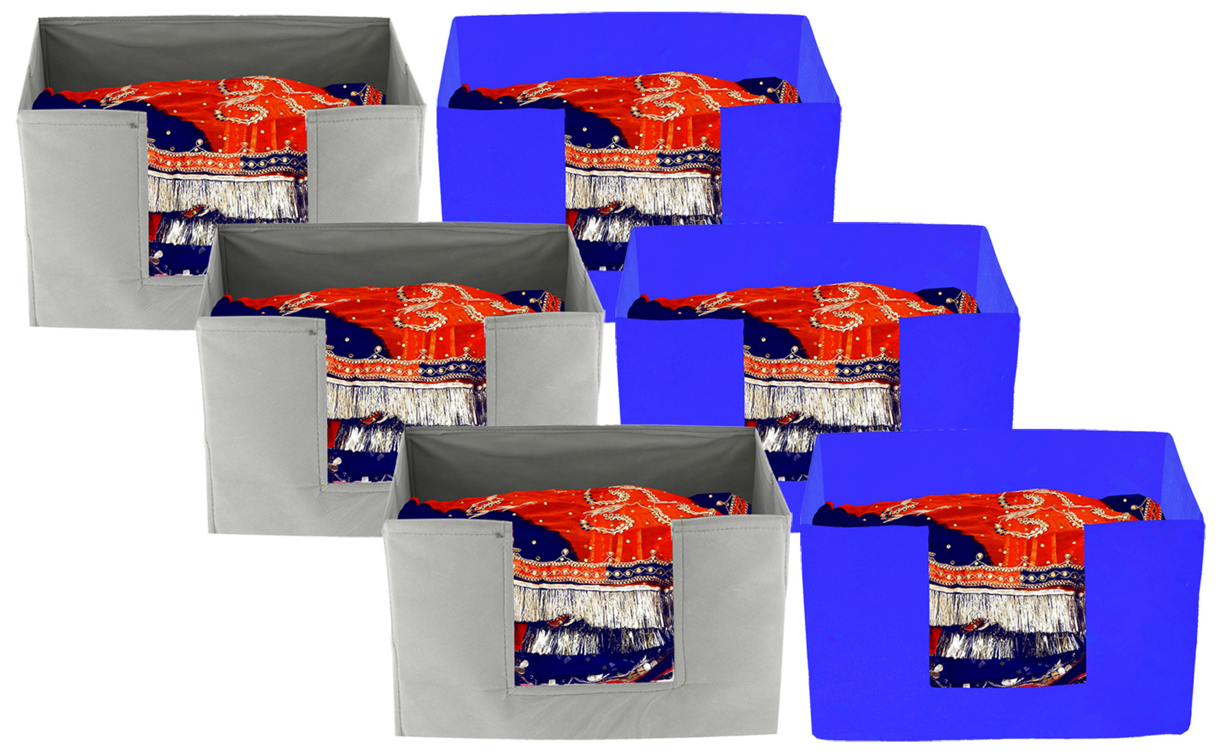 Kuber Industries Large Capacity Space Saver Closet, Stackable and Foldable Saree, Clothes Organiser For Wardrobe, Non-Woven Rectangle Cloth Saree Stacker Wardrobe Organizer (Grey & Royal Blue) -CTKTC39412
