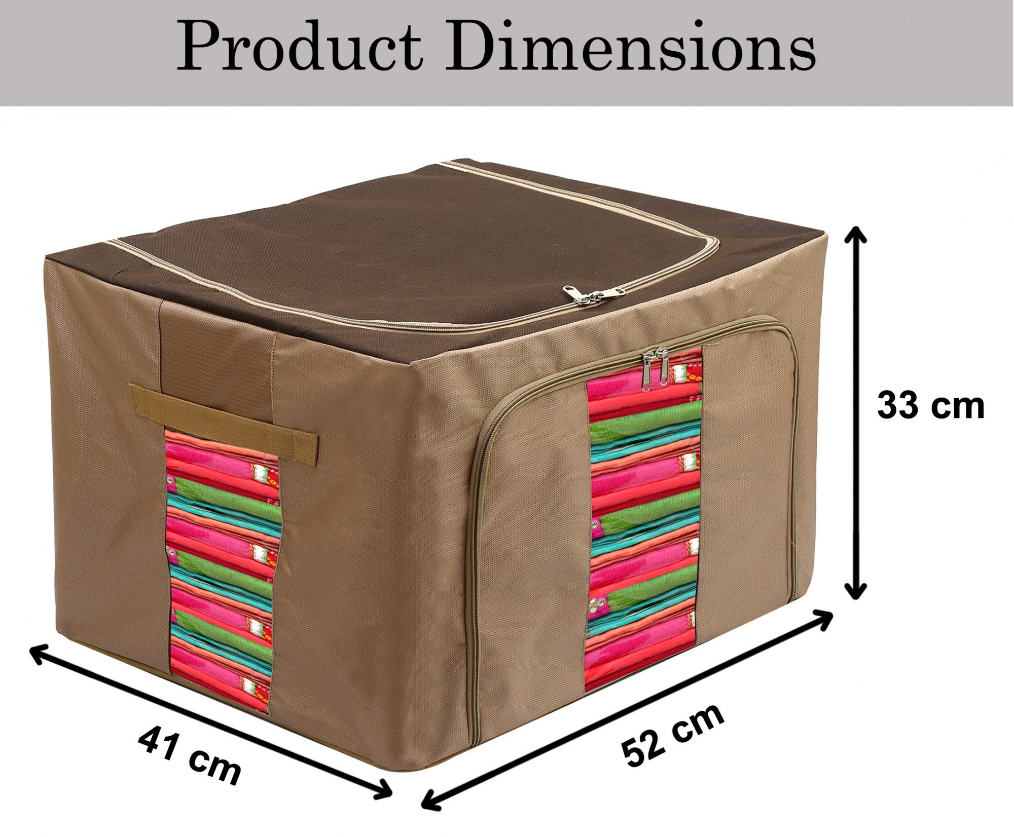 Kuber Industries Large Clear Window Storage Bins Foldable Fabric Storage Bins Boxes for Clothes - Stackable Container Organizer Set with Carrying Handles(Brown)-KUBMRT12255