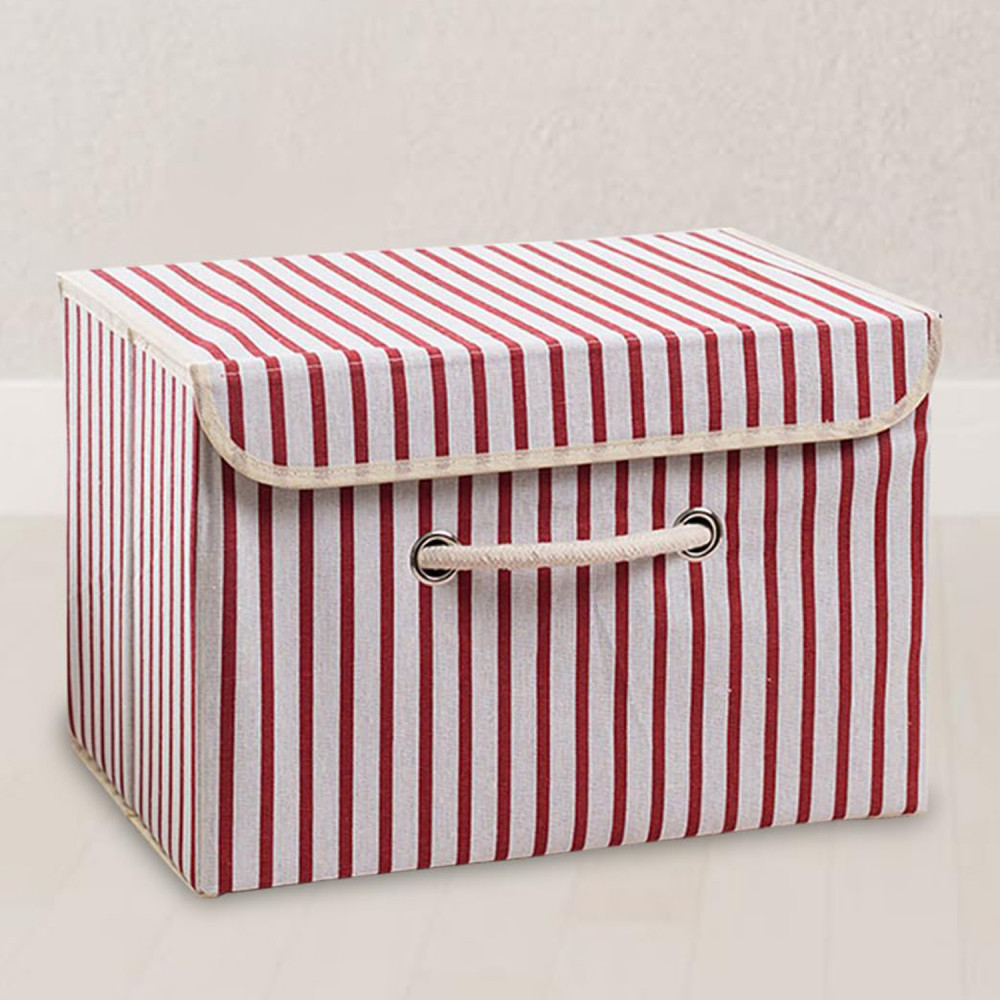 Kuber Industries Large Foldable Storage Box With Lid|Toys Storage Bin|Wardrobe Organizer For clothes|Front Handle &amp; Sturdy (Red)