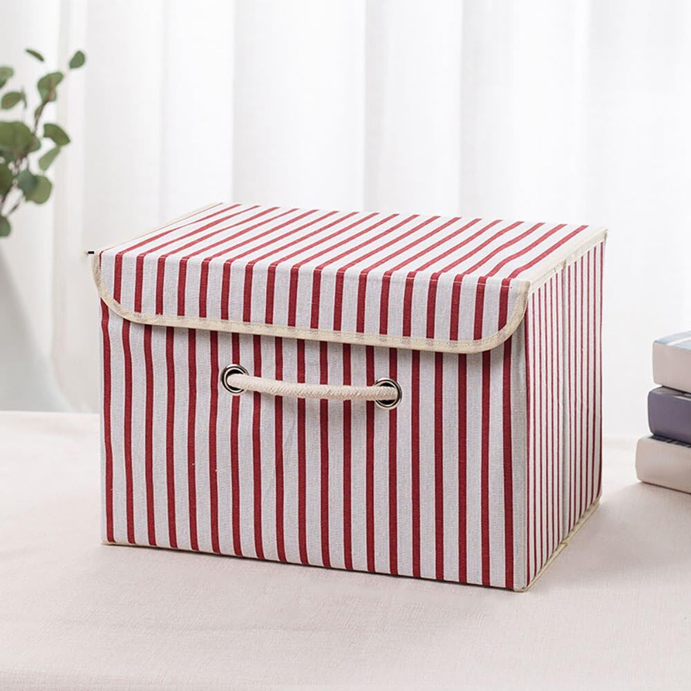 Kuber Industries Large Foldable Storage Box With Lid|Toys Storage Bin|Wardrobe Organizer For clothes|Front Handle & Sturdy (Red)