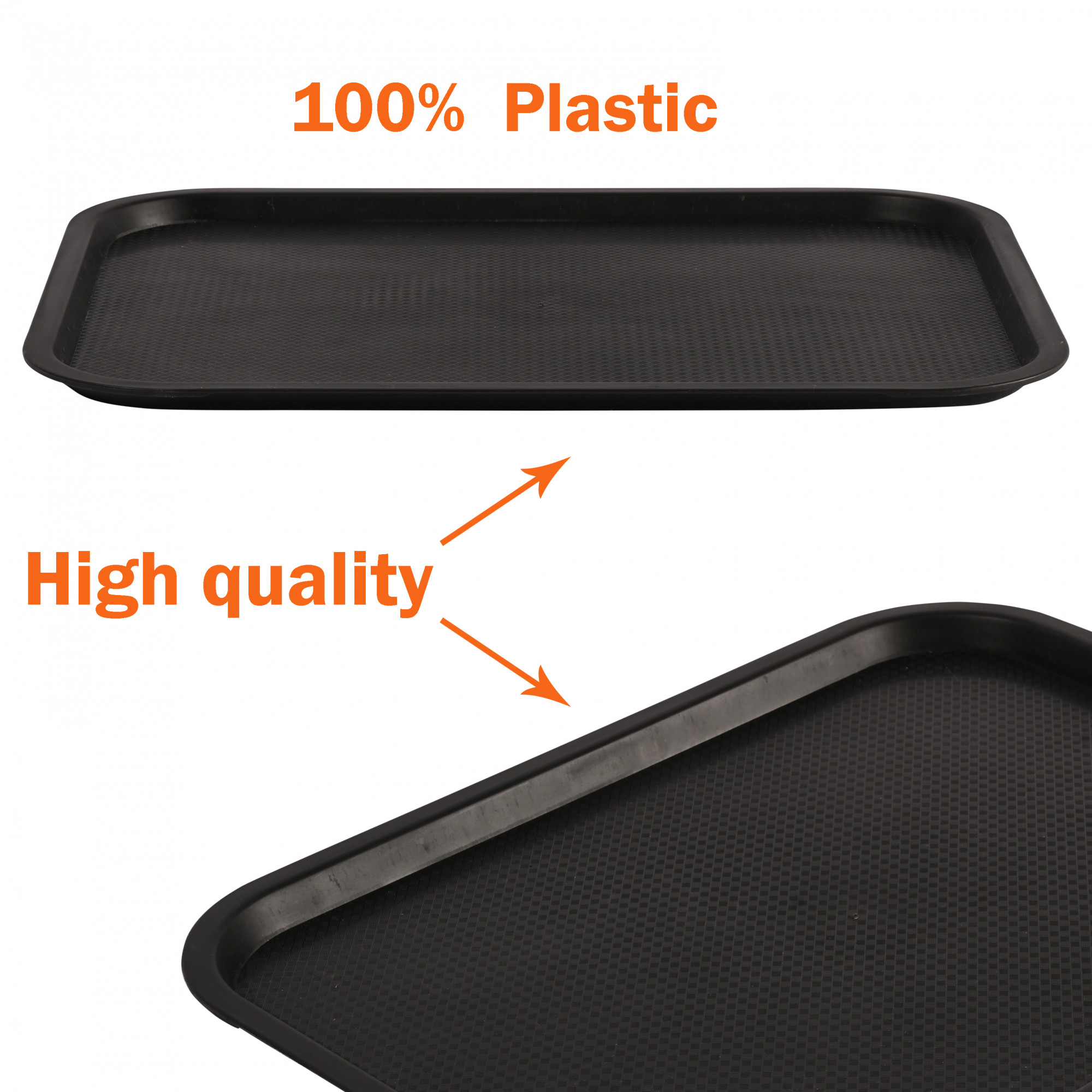 Kuber Industries Large Non-Slip Tray for Kitchen Serving  Plain  Lightweight Plastic Organizer Accessories for Office  Home  Black