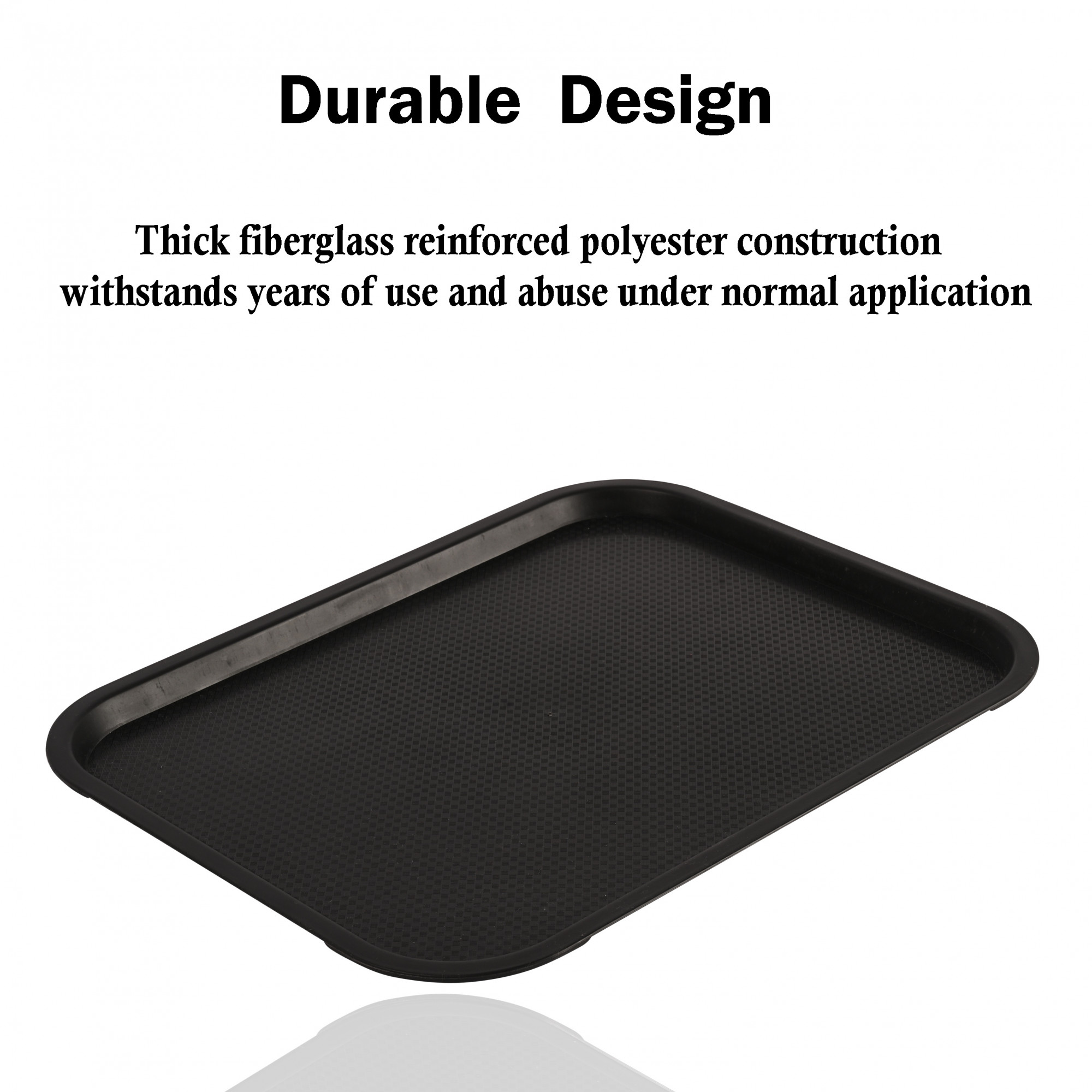 Kuber Industries Large Non-Slip Tray for Kitchen Serving  Plain  Lightweight Plastic Organizer Accessories for Office  Home  Black