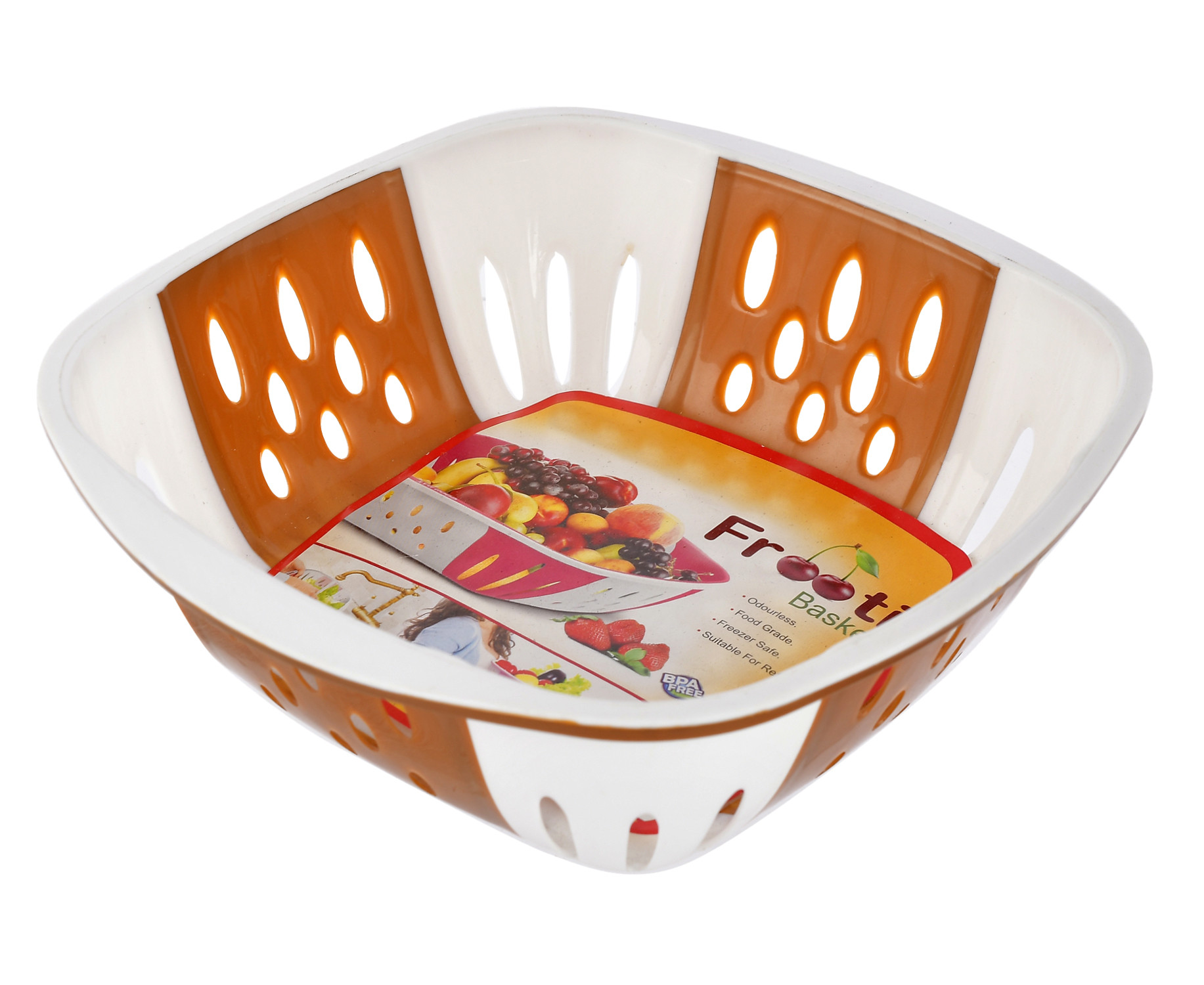 Kuber Industries Large Plastic Fruit, vegetable Storage Basket (Brown)-HS42KUBMART25387