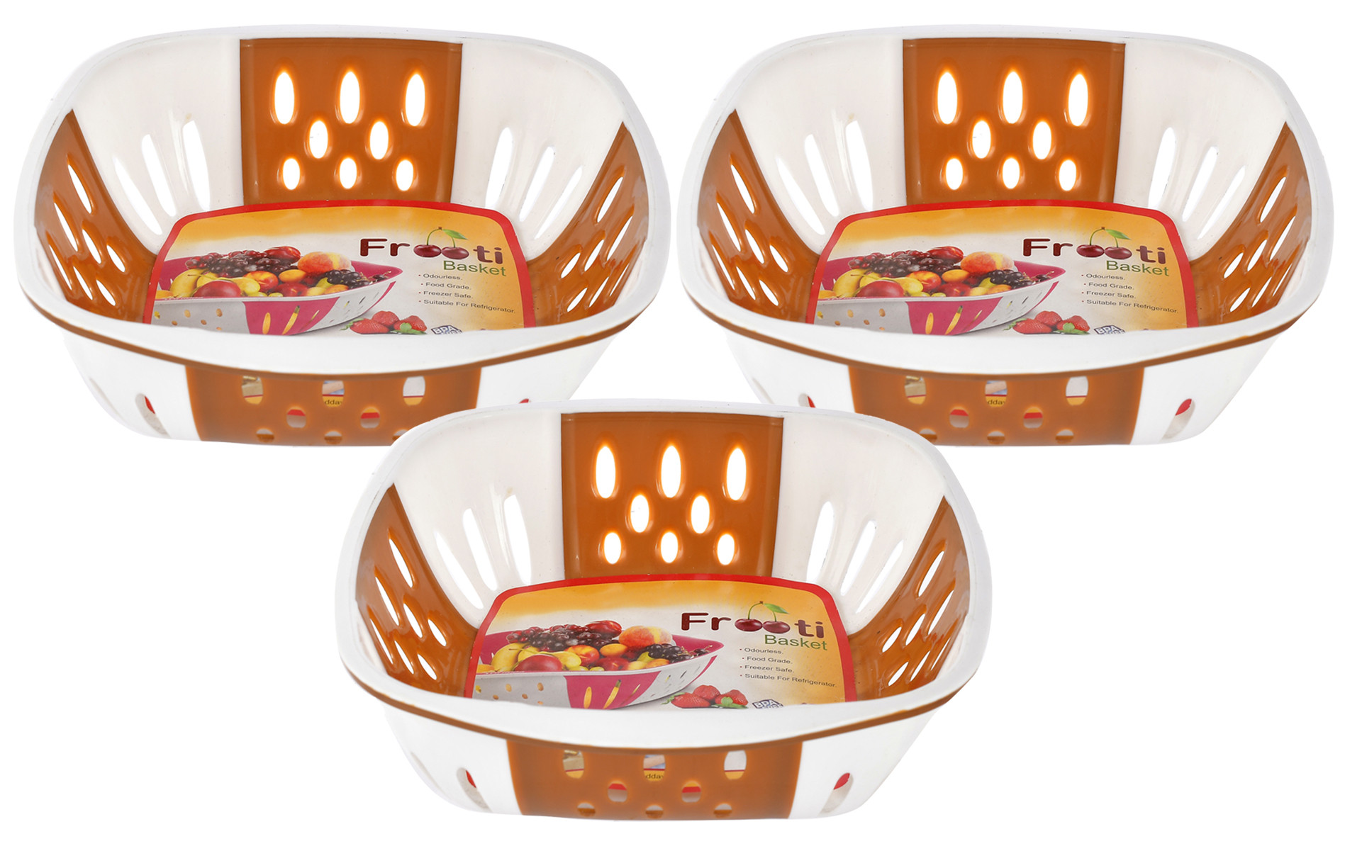 Kuber Industries Large Plastic Fruit, vegetable Storage Basket (Brown)-HS42KUBMART25387