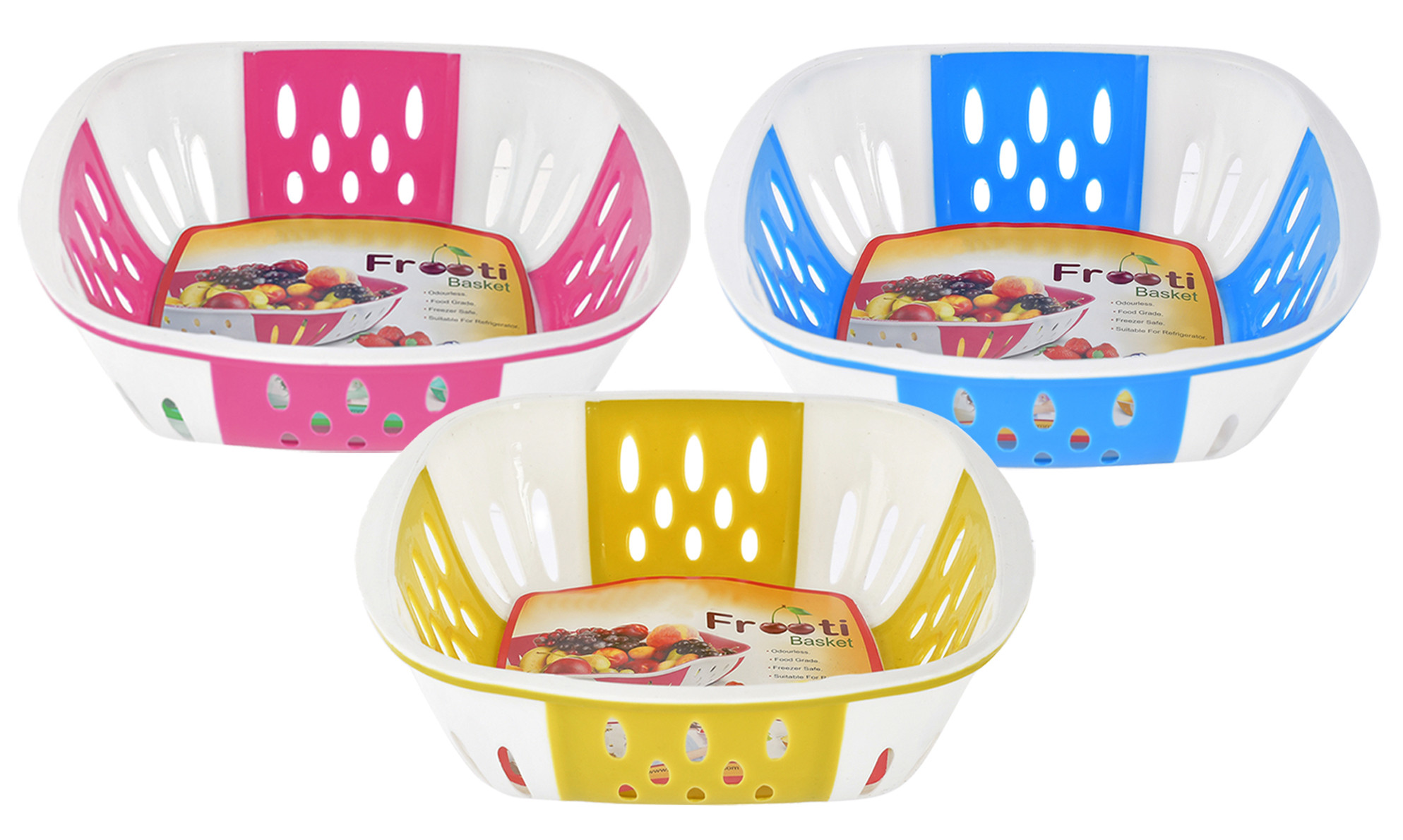 Kuber Industries Large Plastic Fruit, vegetable Storage Basket-(Pink & Blue & Green)-HS42KUBMART25411