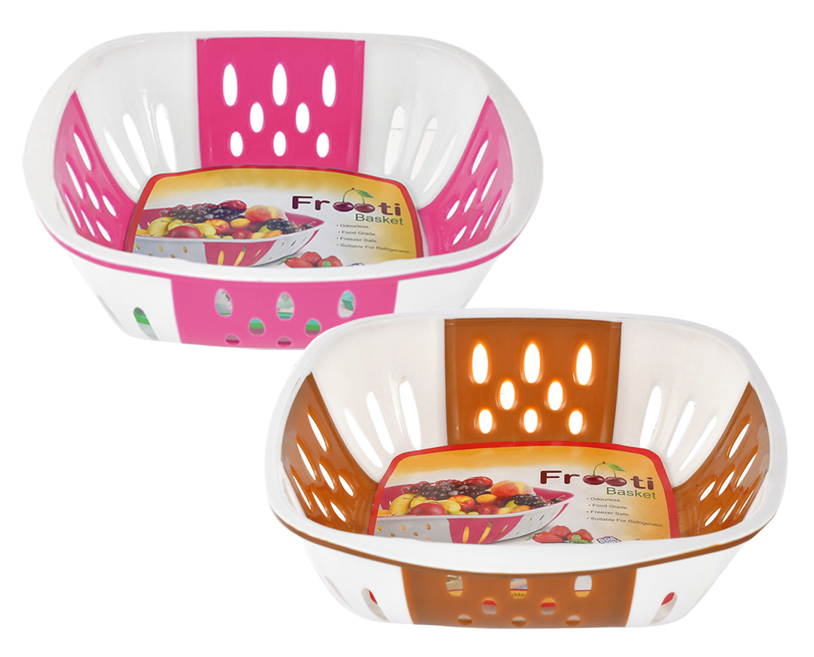Kuber Industries Large Plastic Fruit, vegetable Storage Basket-(Pink & Brown)-HS42KUBMART25401