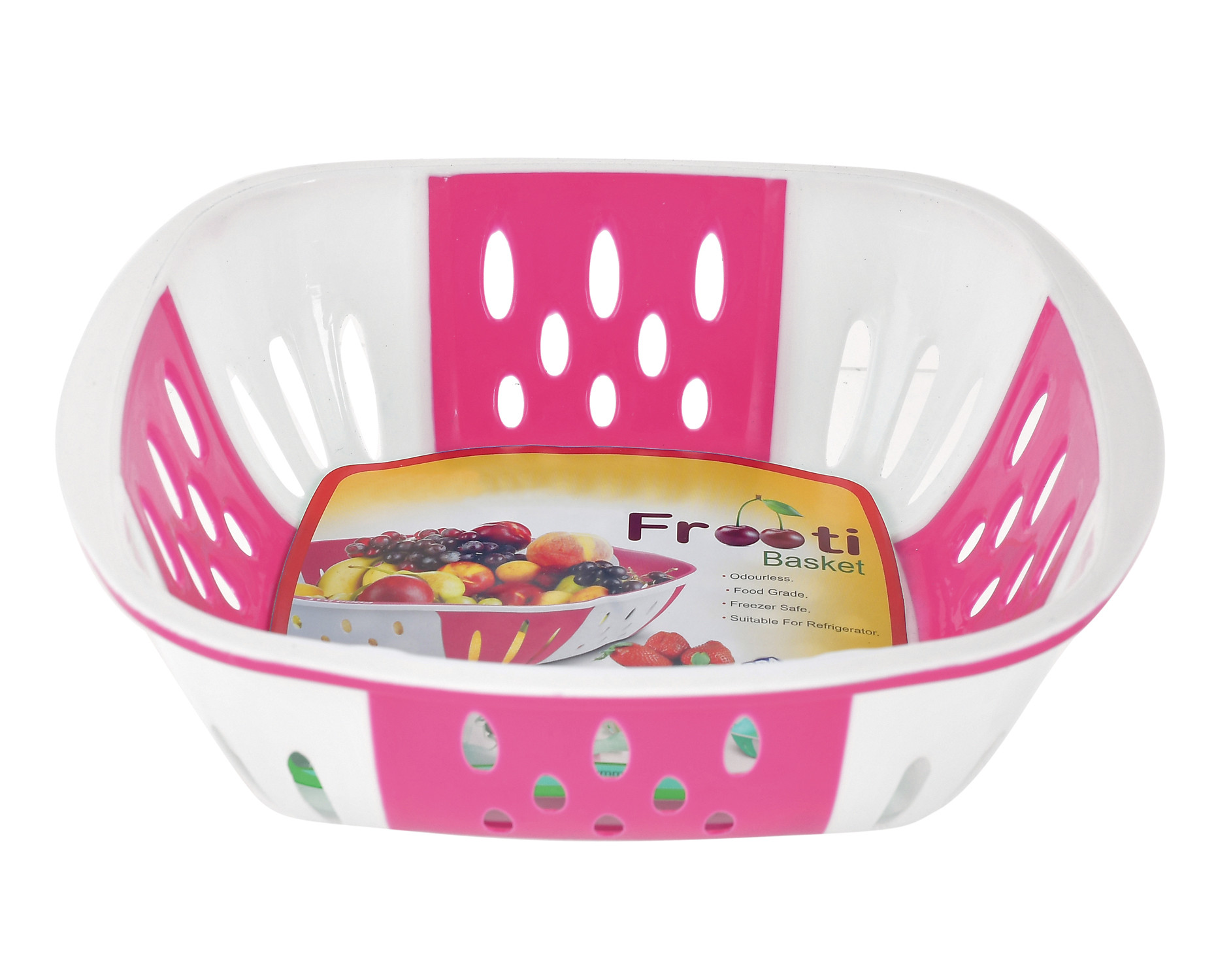 Kuber Industries Large Plastic Fruit, vegetable Storage Basket-(Pink & Brown)-HS42KUBMART25401