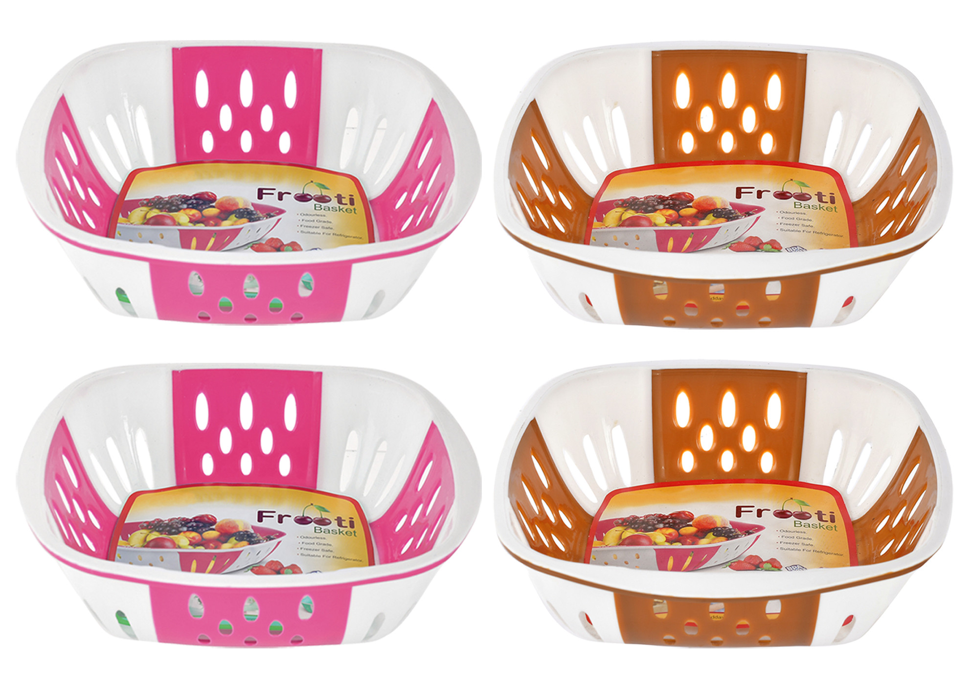 Kuber Industries Large Plastic Fruit, vegetable Storage Basket-(Pink & Brown)-HS42KUBMART25401