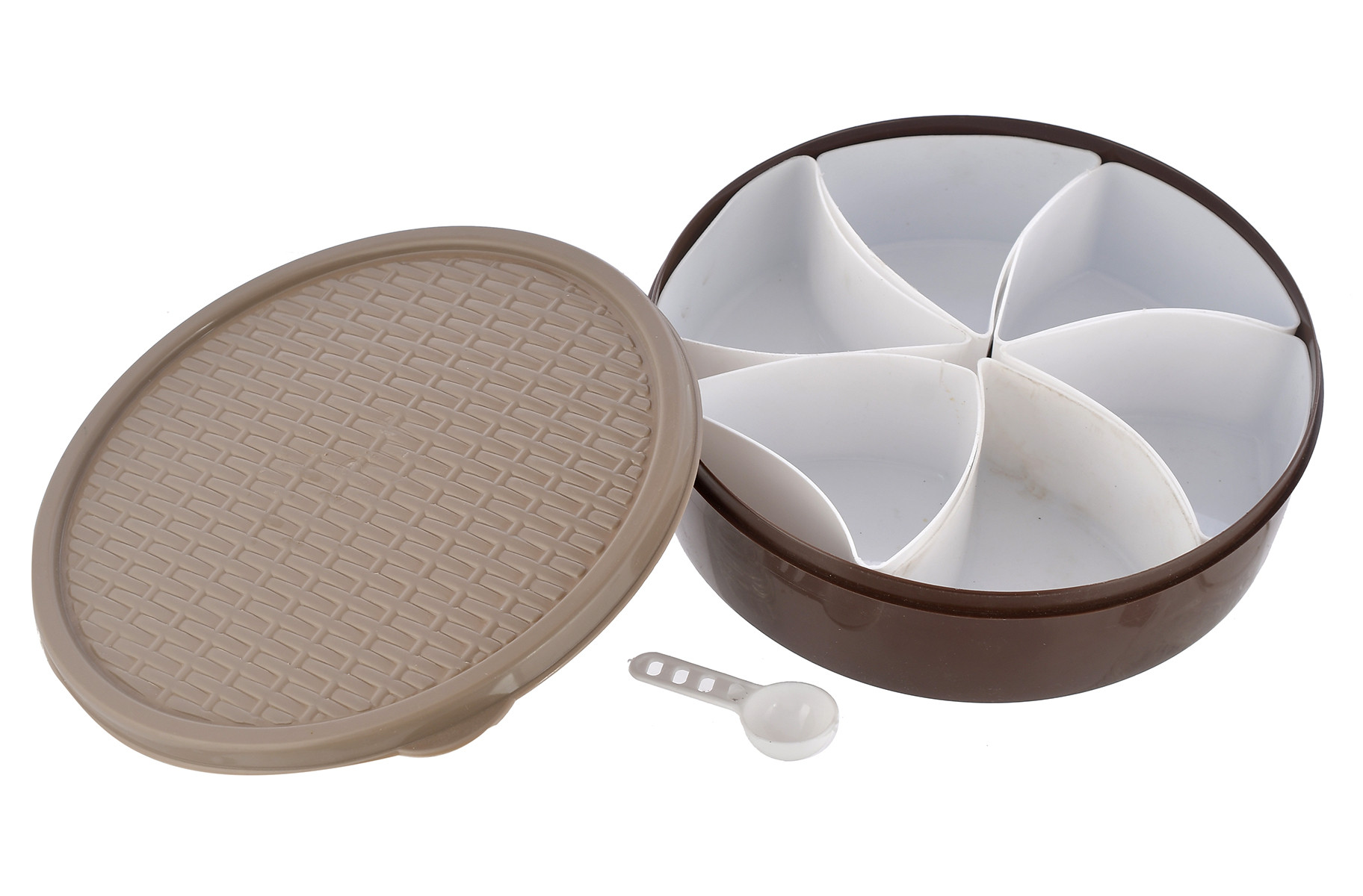 Kuber Industries Large Plastic Masala Box With 6 Containers & 1 Spoon (Brown)-HS43KUBMART25897