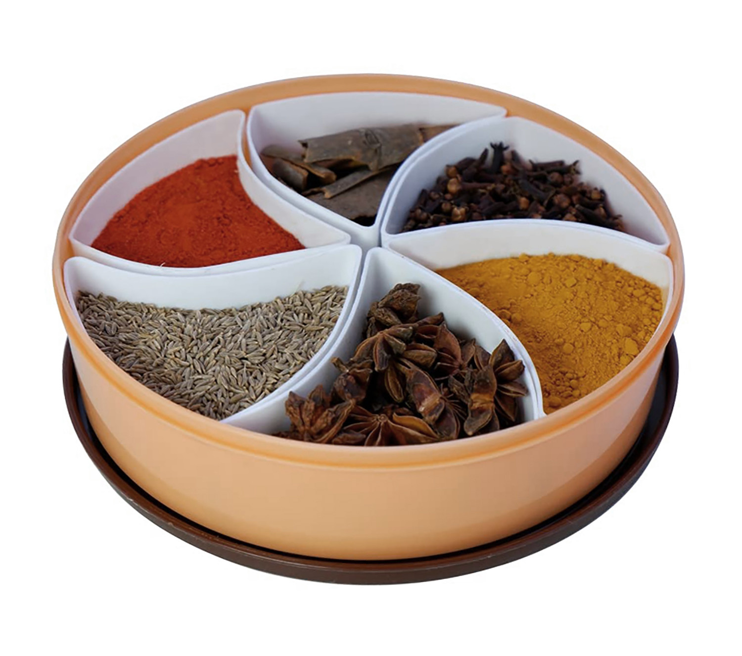 Kuber Industries Large Plastic Masala Box With 6 Containers & 1 Spoon (Cream)-HS43KUBMART25893