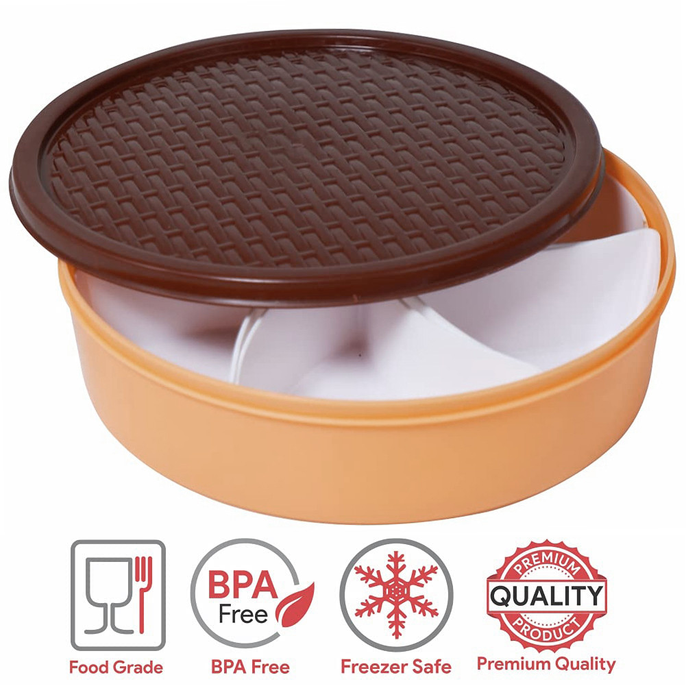 Kuber Industries Large Plastic Masala Box With 6 Containers & 1 Spoon (Cream)-HS43KUBMART25893
