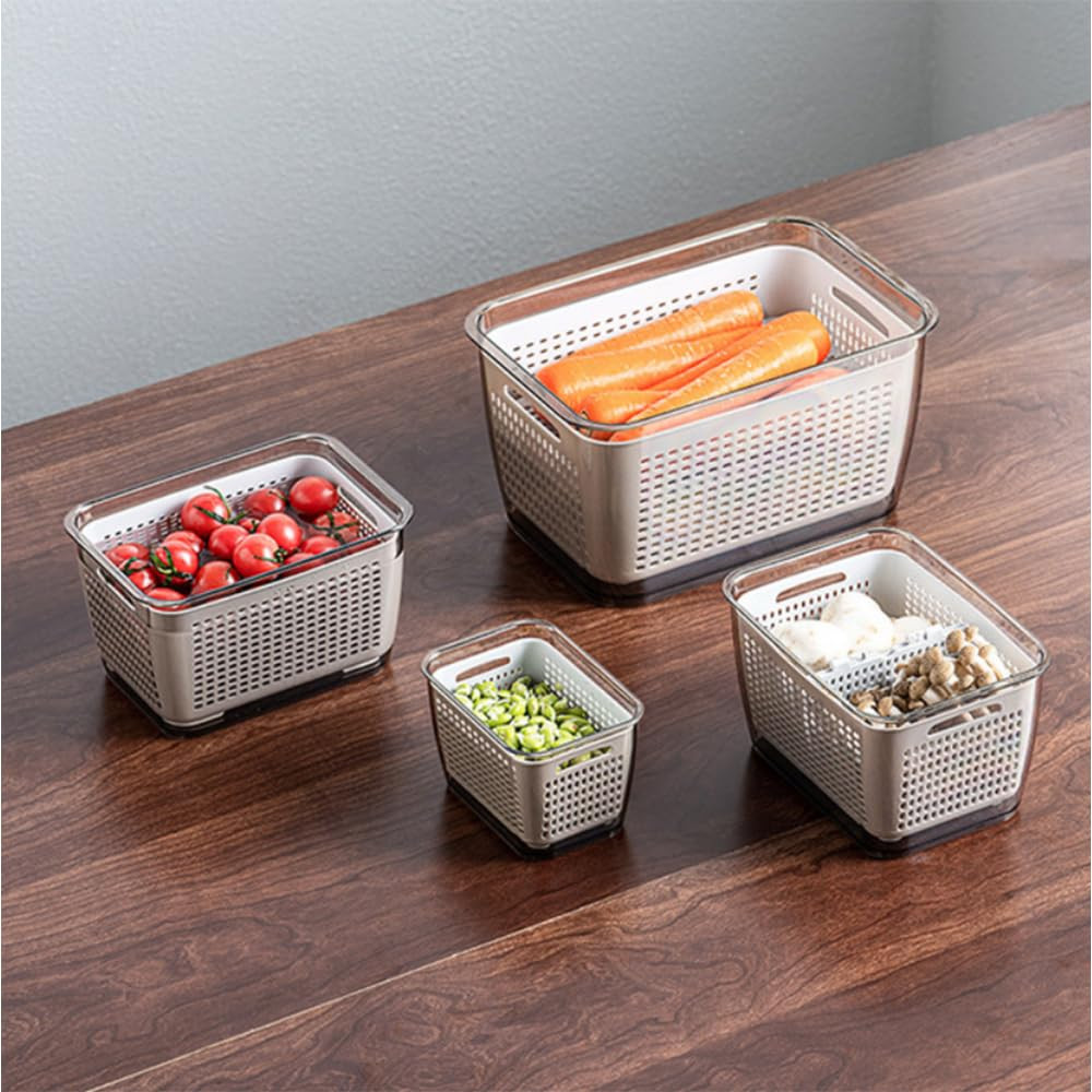 Kuber Industries Large Refrigerator Storage Crisper with Lid & Detachable Hollow Basket (Brown)