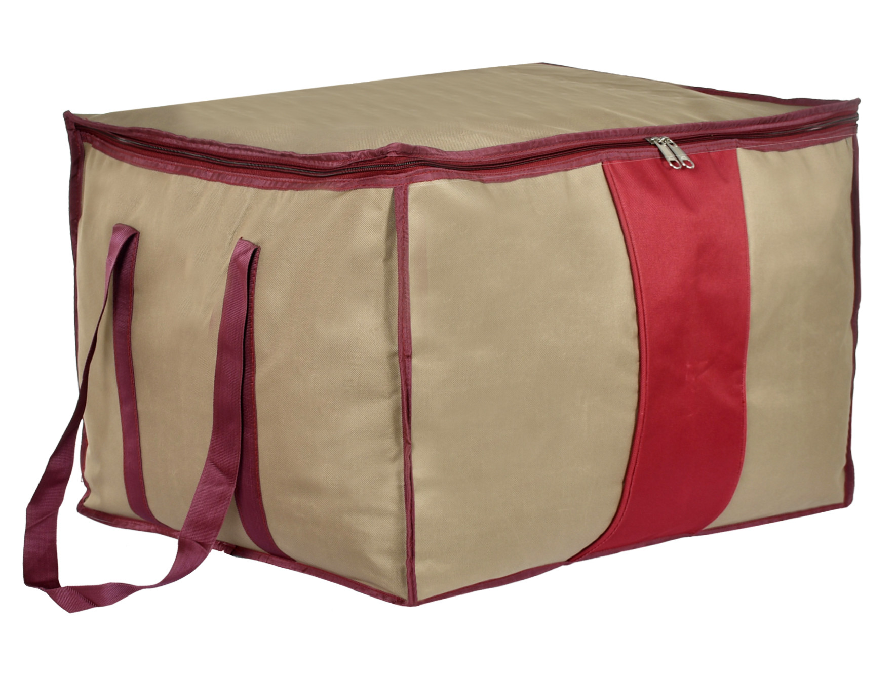 Kuber Industries Large Size Canvas Multi-Purpose Storage Bag/Clothing Storage Organizer/Toy Storage Bag/Stationery Paper Storage Bag with Zipper Closure And Strong Handle (Grey & Maroon)