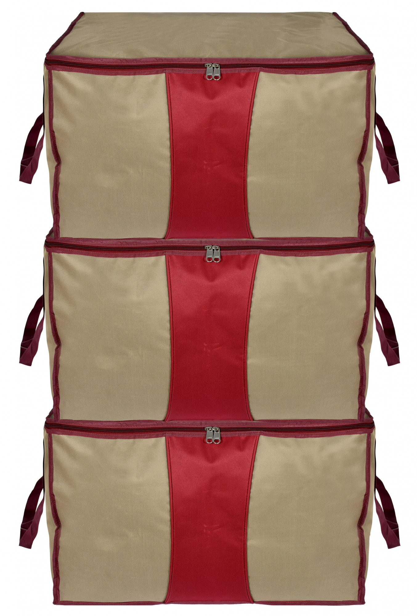 Kuber Industries Large Size Canvas Multi-Purpose Storage Bag/Clothing Storage Organizer/Toy Storage Bag/Stationery Paper Storage Bag with Zipper Closure And Strong Handle (Grey & Maroon)