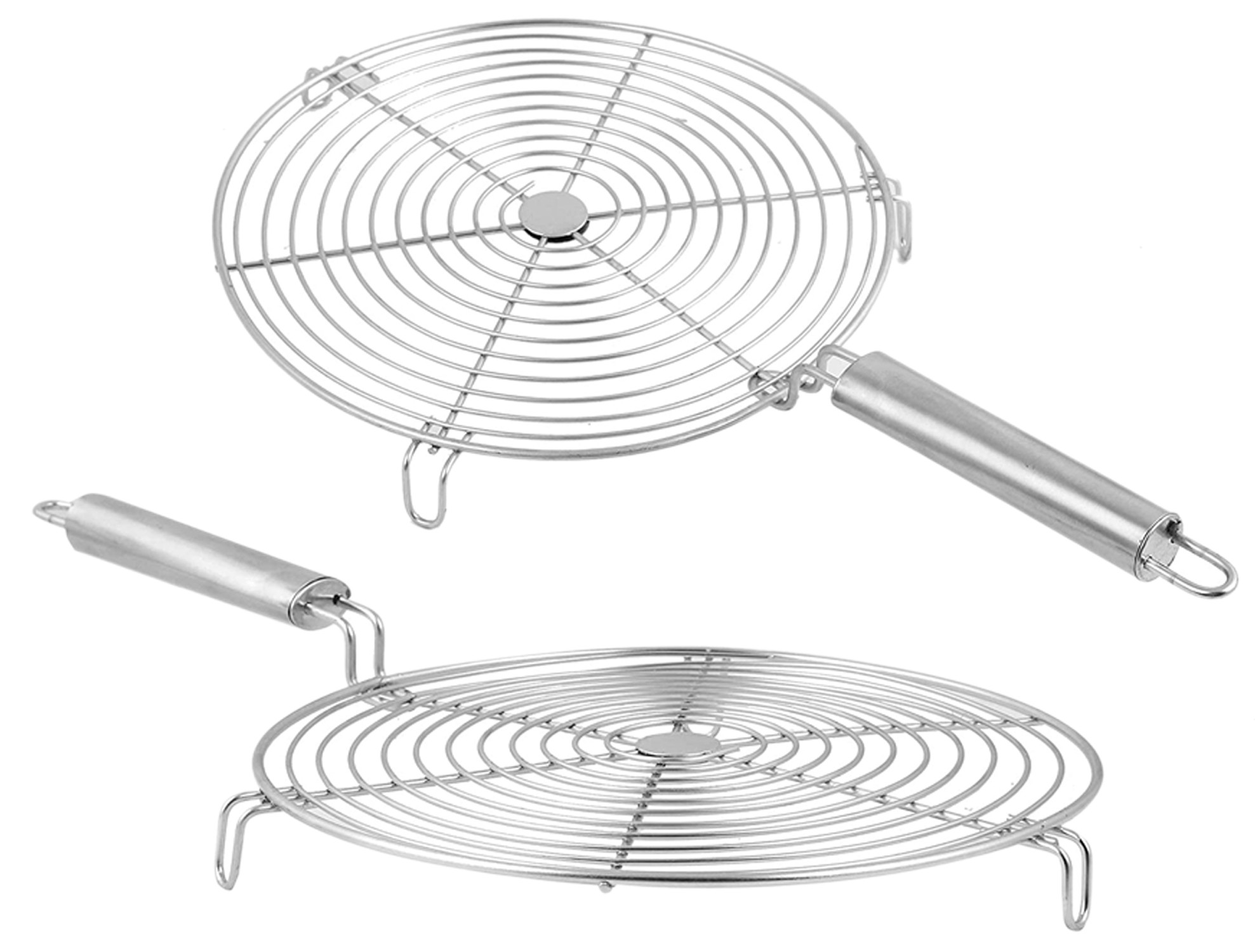 Kuber Industries Large Stainless Steel Round Papad Jali/Roti Roast Grill/Papad Roast Grill with Steel Handle (Silver)