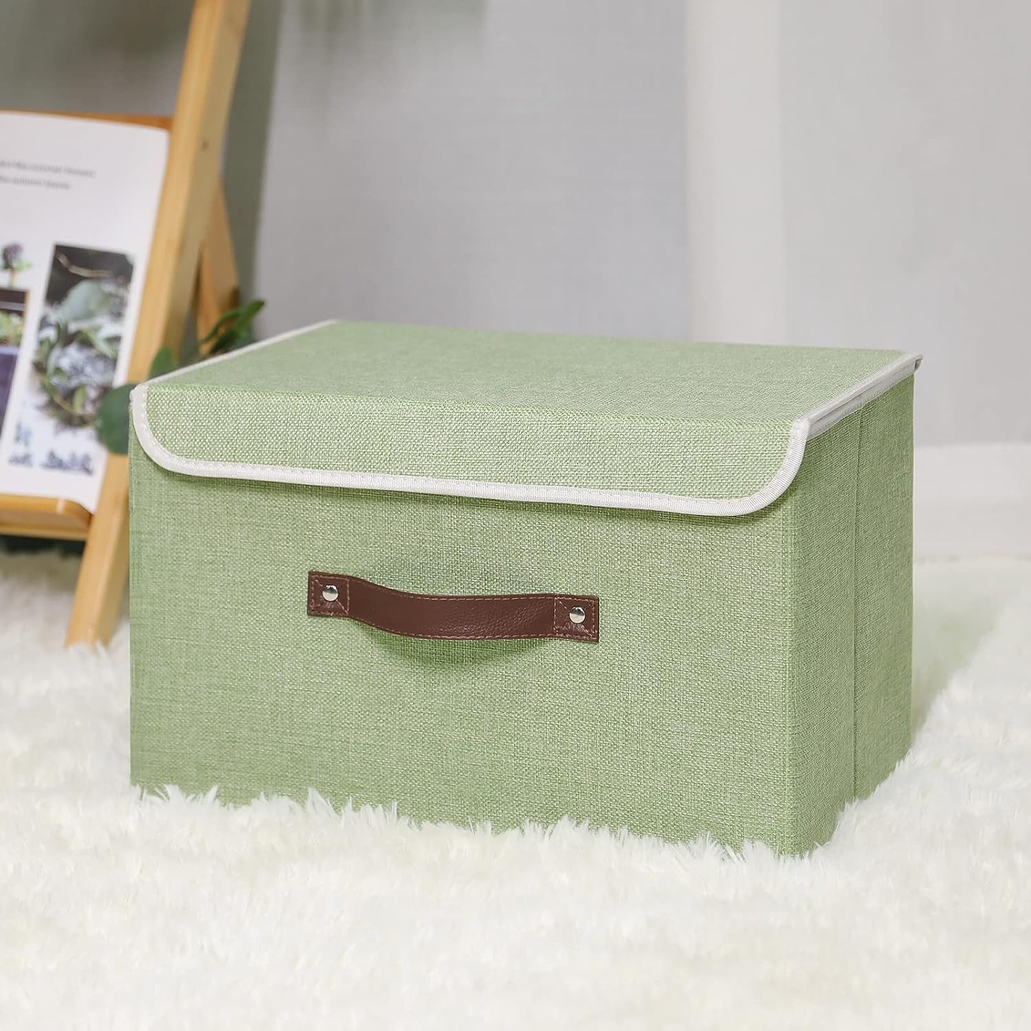 Kuber Industries Large Storage Box With Lid|Foldable Toys Storage Bin|Wardrobe Organizer For clothes|Front Handle & Sturdy (Green)