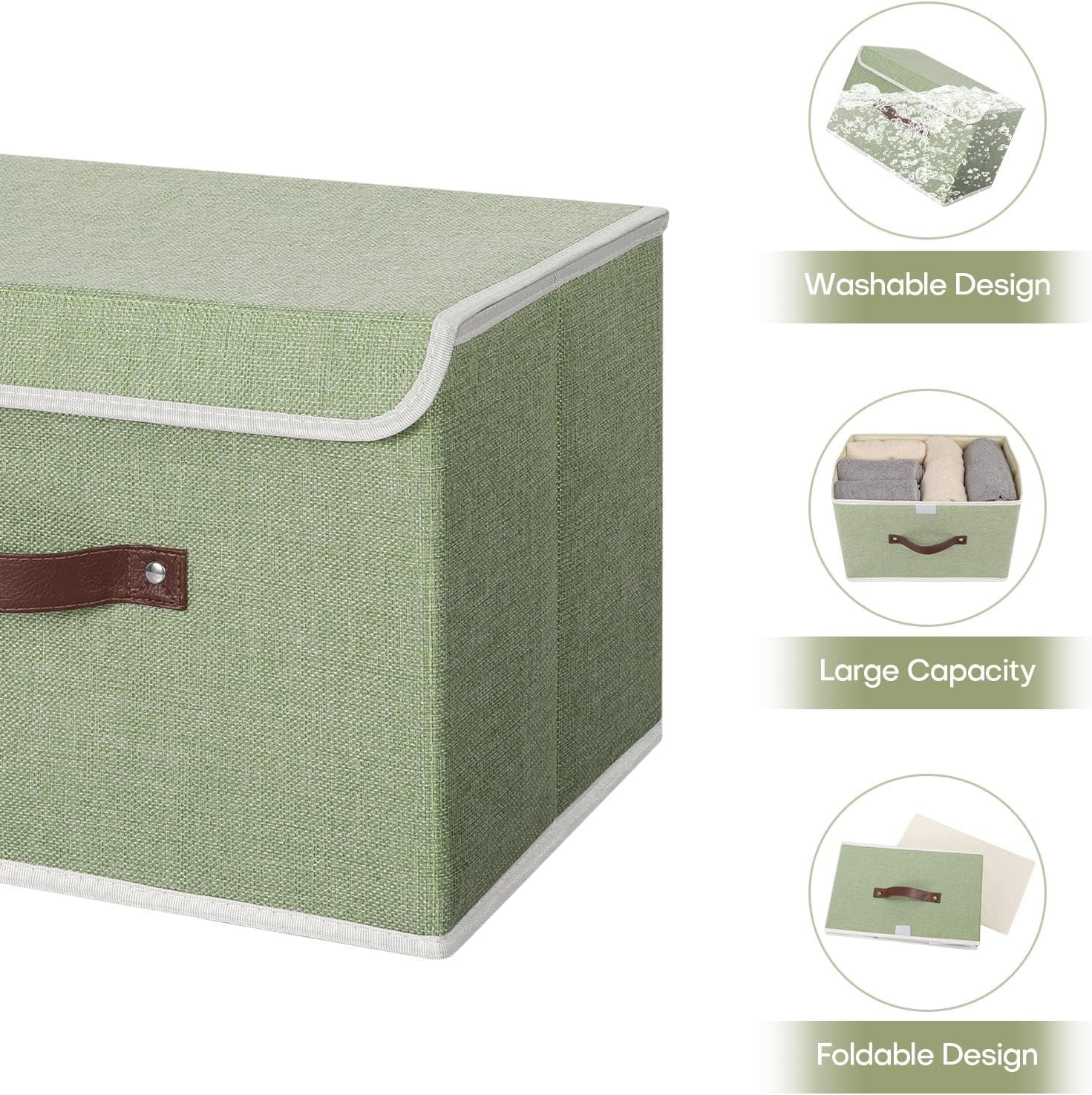 Kuber Industries Large Storage Box With Lid|Foldable Toys Storage Bin|Wardrobe Organizer For clothes|Front Handle & Sturdy (Green)