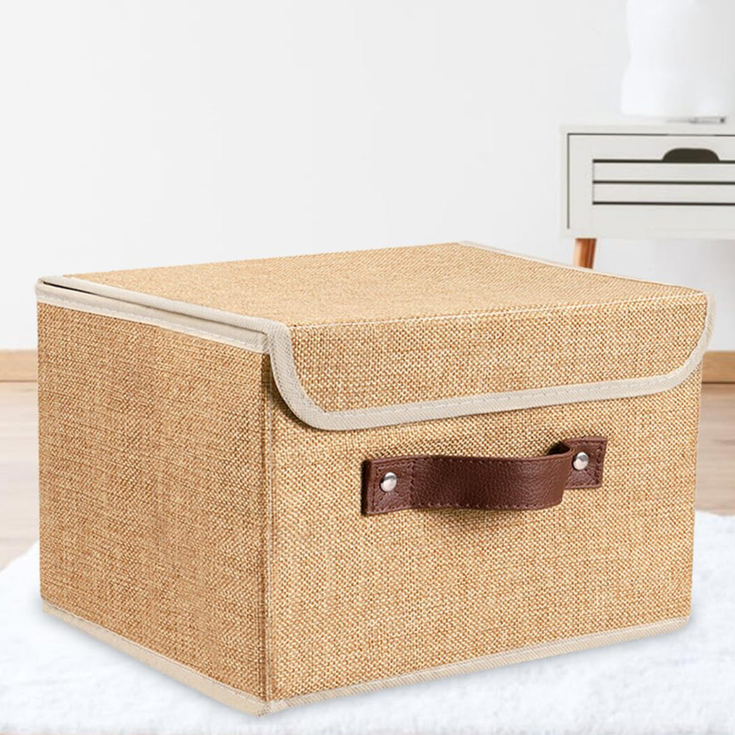 Kuber Industries Large Storage Box With Lid|Foldable Toys Storage Bin|Wardrobe Organizer For clothes|Front Handle & Sturdy (Khadi)