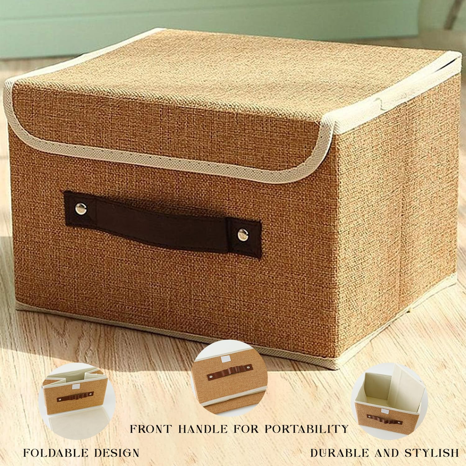 Kuber Industries Large Storage Box With Lid|Foldable Toys Storage Bin|Wardrobe Organizer For clothes|Front Handle & Sturdy (Khadi)