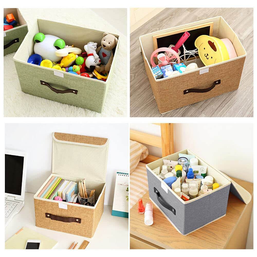Kuber Industries Large Storage Box With Lid|Foldable Toys Storage Bin|Wardrobe Organizer For clothes|Front Handle & Sturdy (Khadi)