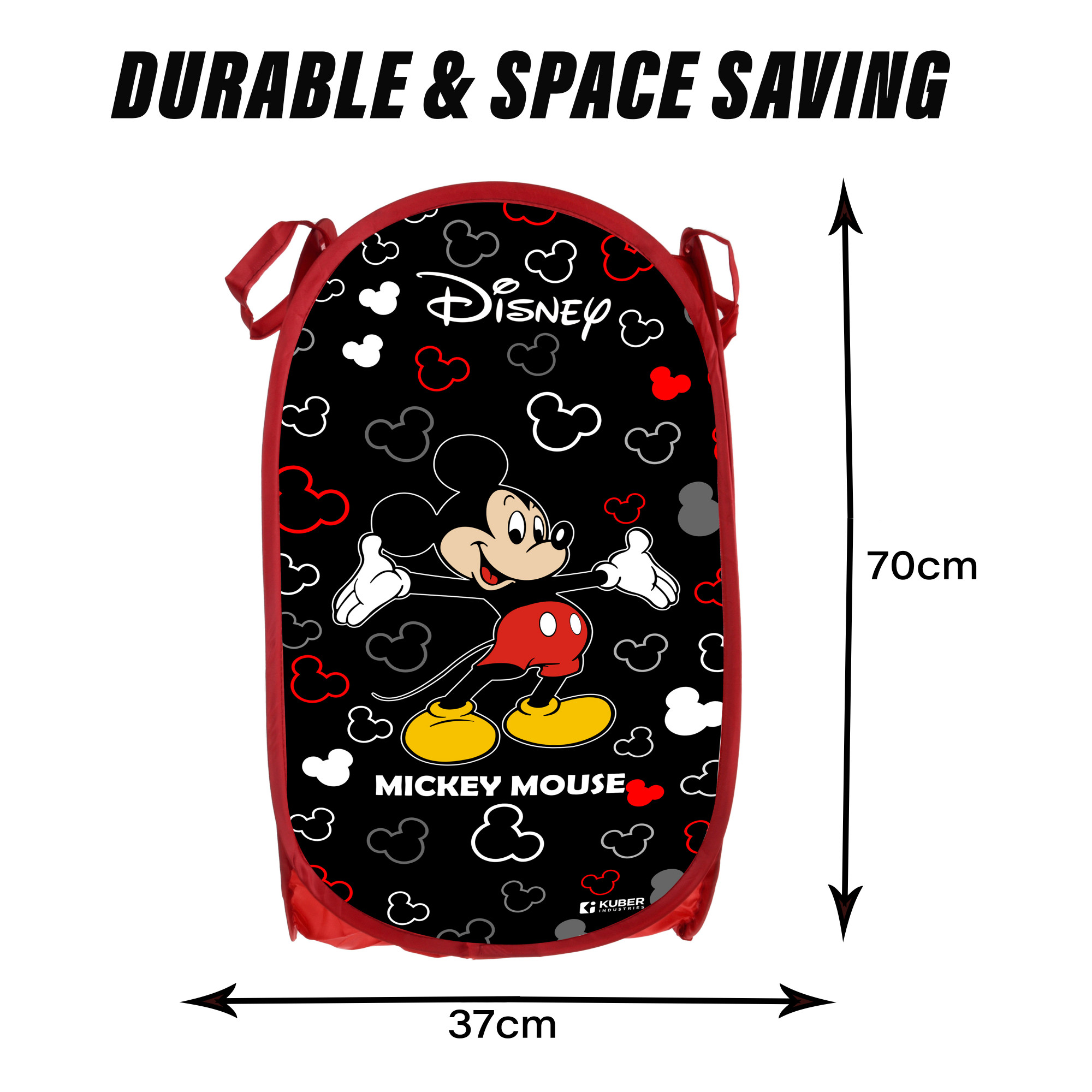 Kuber Industries Laundry Basket | Disney Mickey Net Foldable Laundry | Nylon Storage Basket with Handle | Basket for Home | Toy Storage | 30 LTR | Black