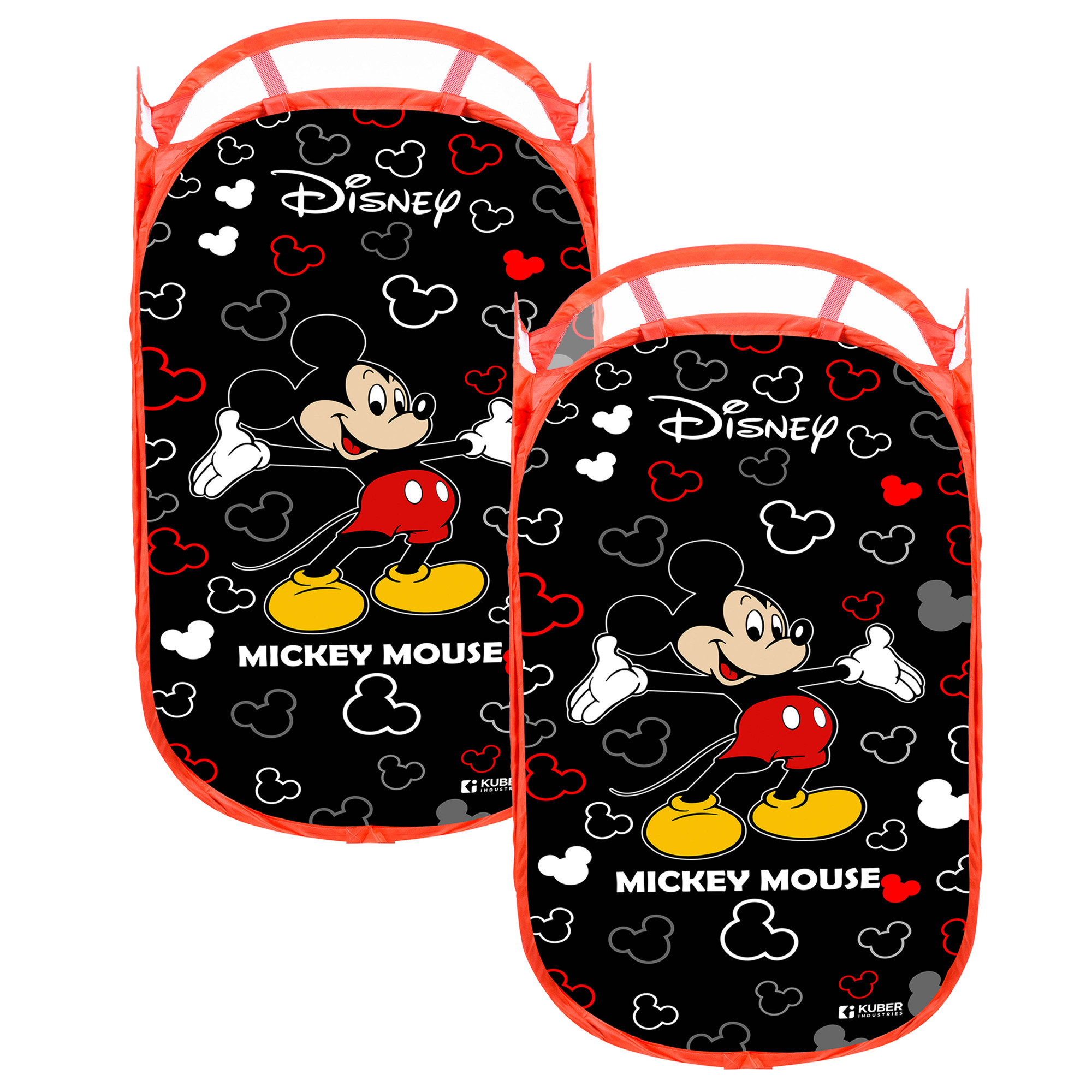 Kuber Industries Laundry Basket | Disney Mickey Net Foldable Laundry | Nylon Storage Basket with Handle | Basket for Home | Toy Storage | 30 LTR | Black