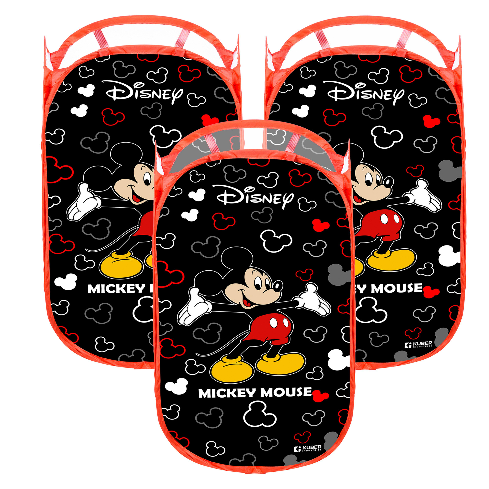 Kuber Industries Laundry Basket | Disney Mickey Net Foldable Laundry | Nylon Storage Basket with Handle | Basket for Home | Toy Storage | 30 LTR | Black